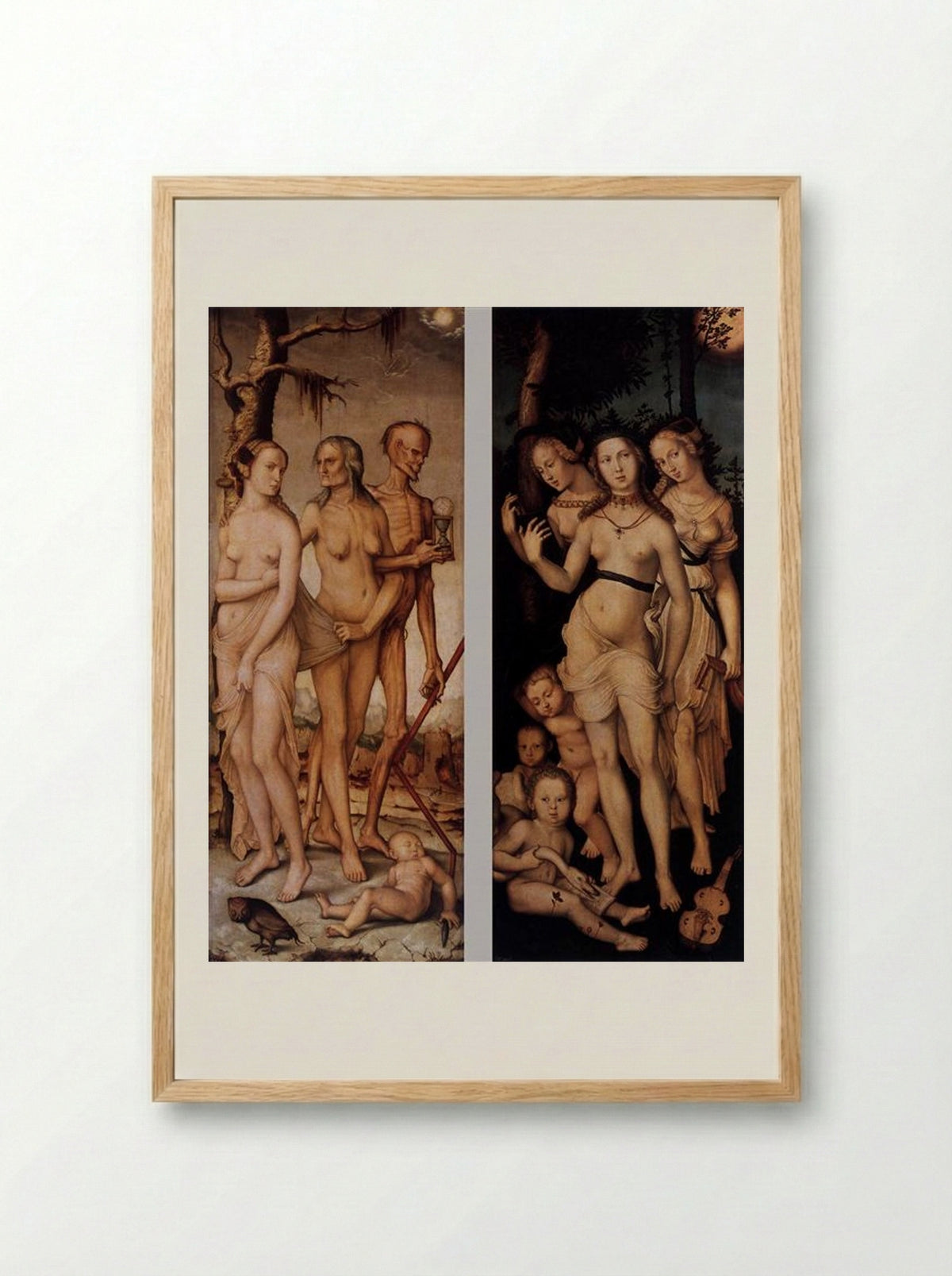 The Three Ages of Woman and Death and The Three Graces - Hans Baldung Grien - Framed Print Wood
