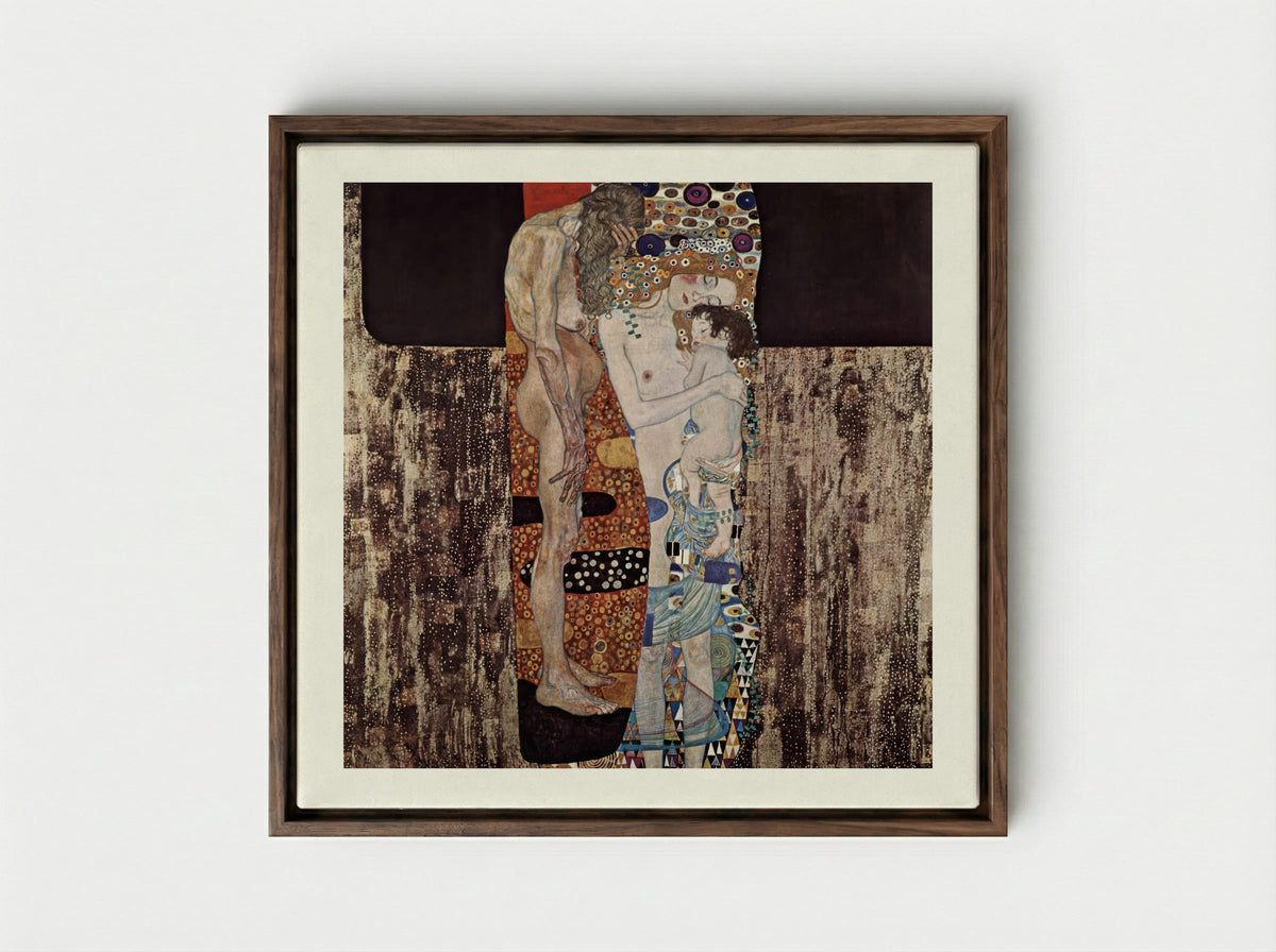 The Three Ages of Woman - Gustav Klimt - Framed Canvas Dark Wood