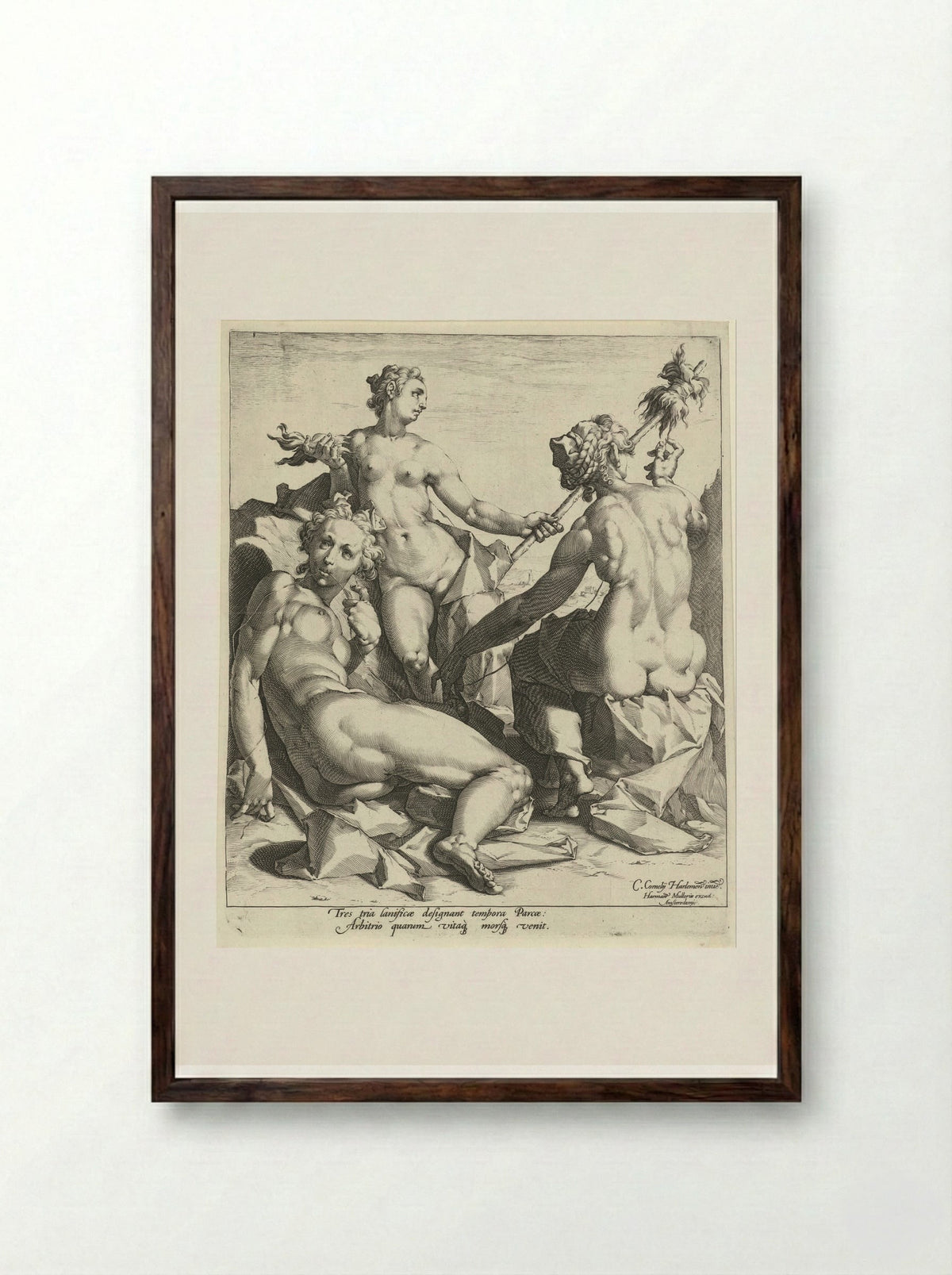 The Three Fates - Jan Harmensz. Muller - Framed Print Dark Wood