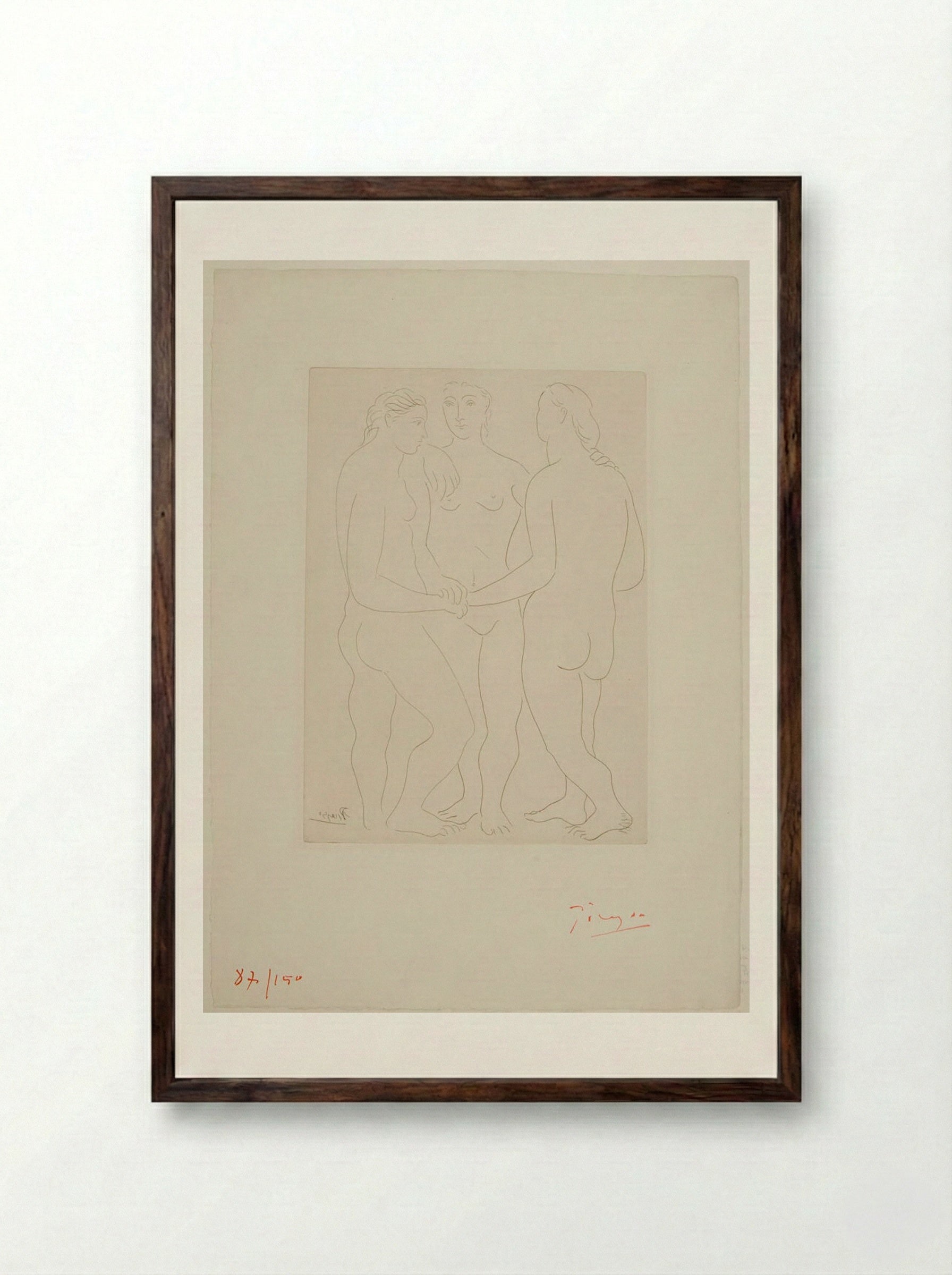 The Three Friends - Pablo Picasso - Framed Print Dark Wood
