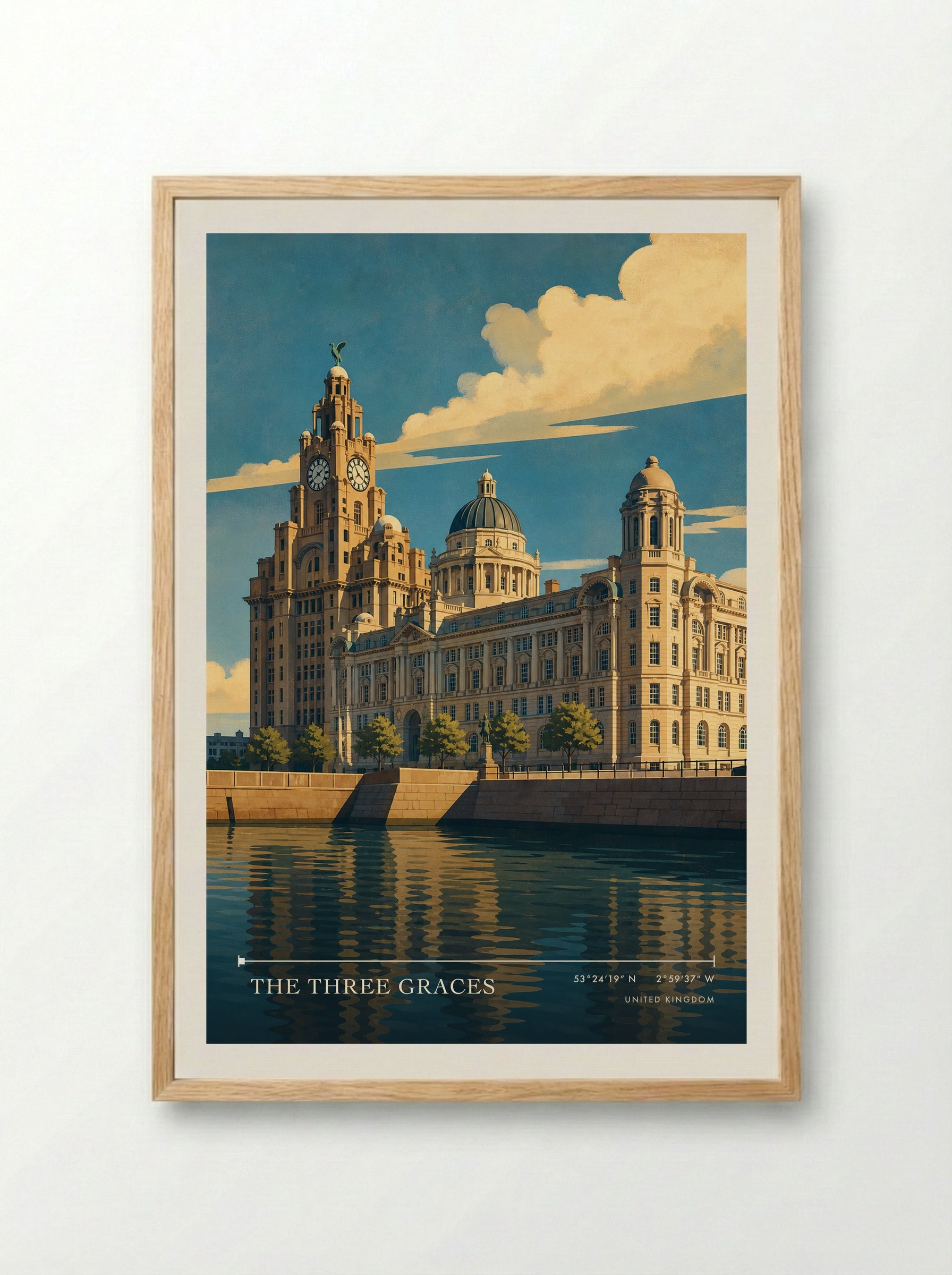 The Three Graces United Kingdom Travel Poster - Framed Print Wood