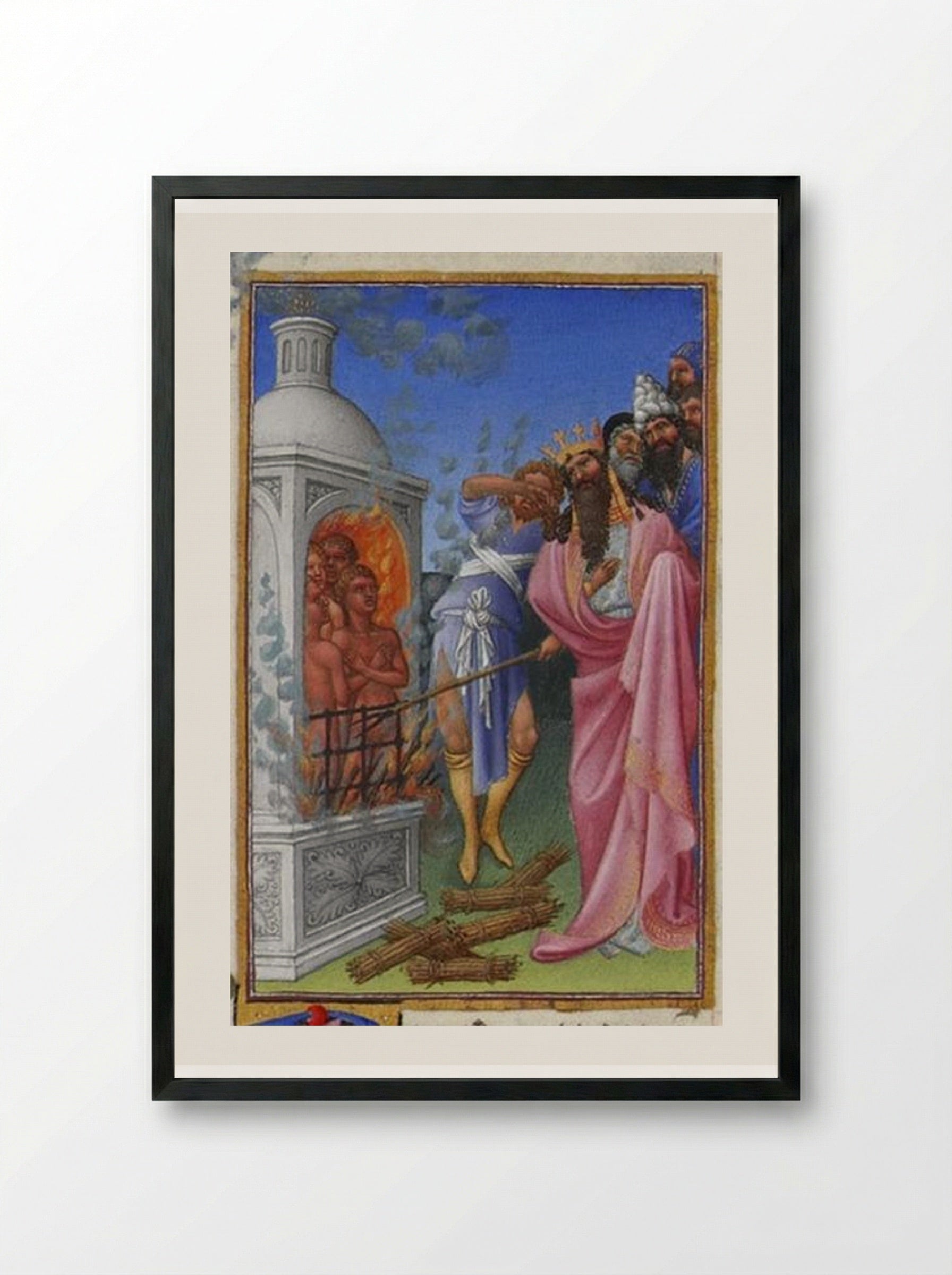 The Three Hebrews Cast into the Fiery Furnace - Limbourg brothers - Framed Print Black