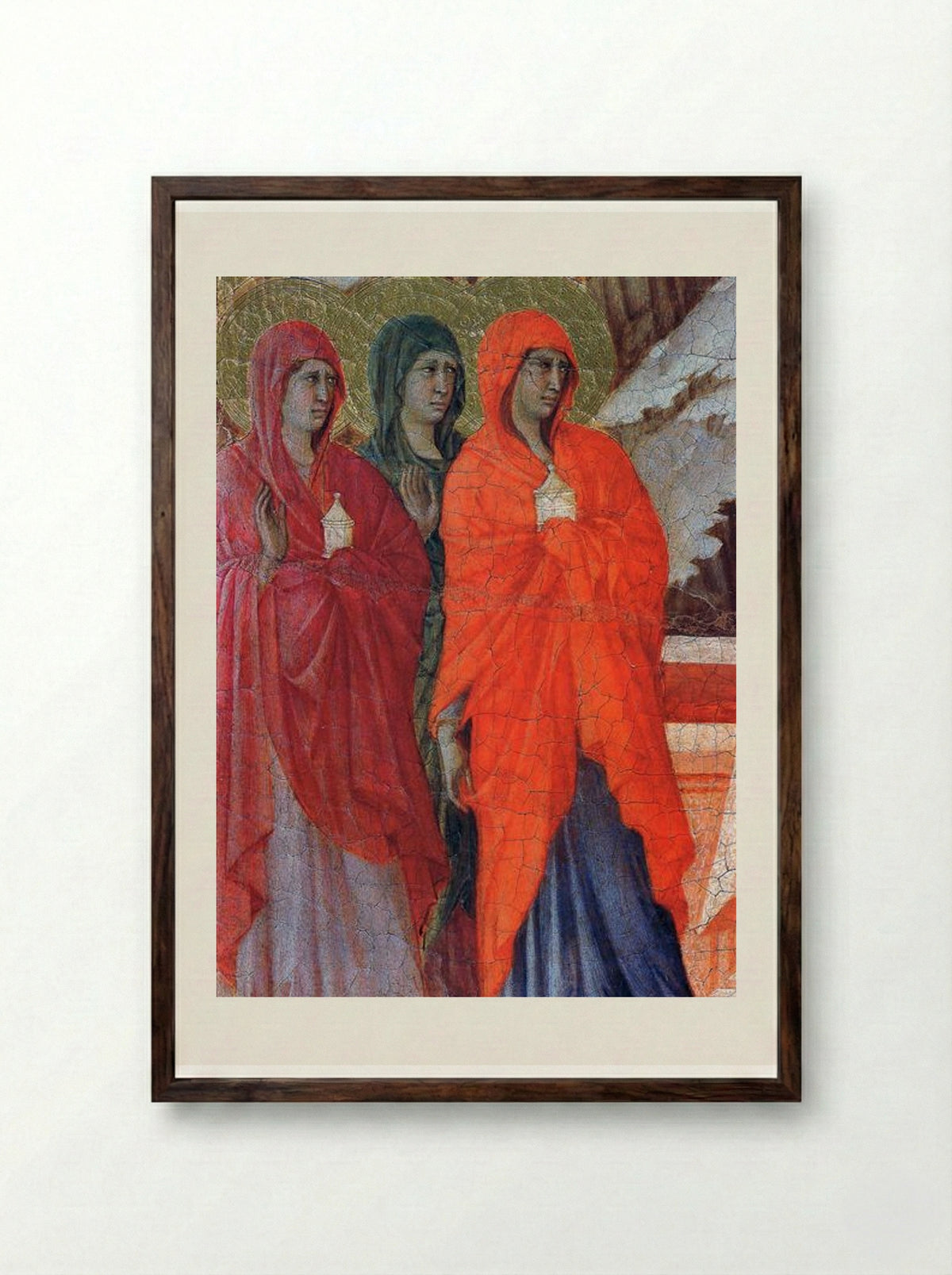 The Three Marys at the Tomb (Fragment) - Duccio di Buoninsegna - Framed Print Dark Wood
