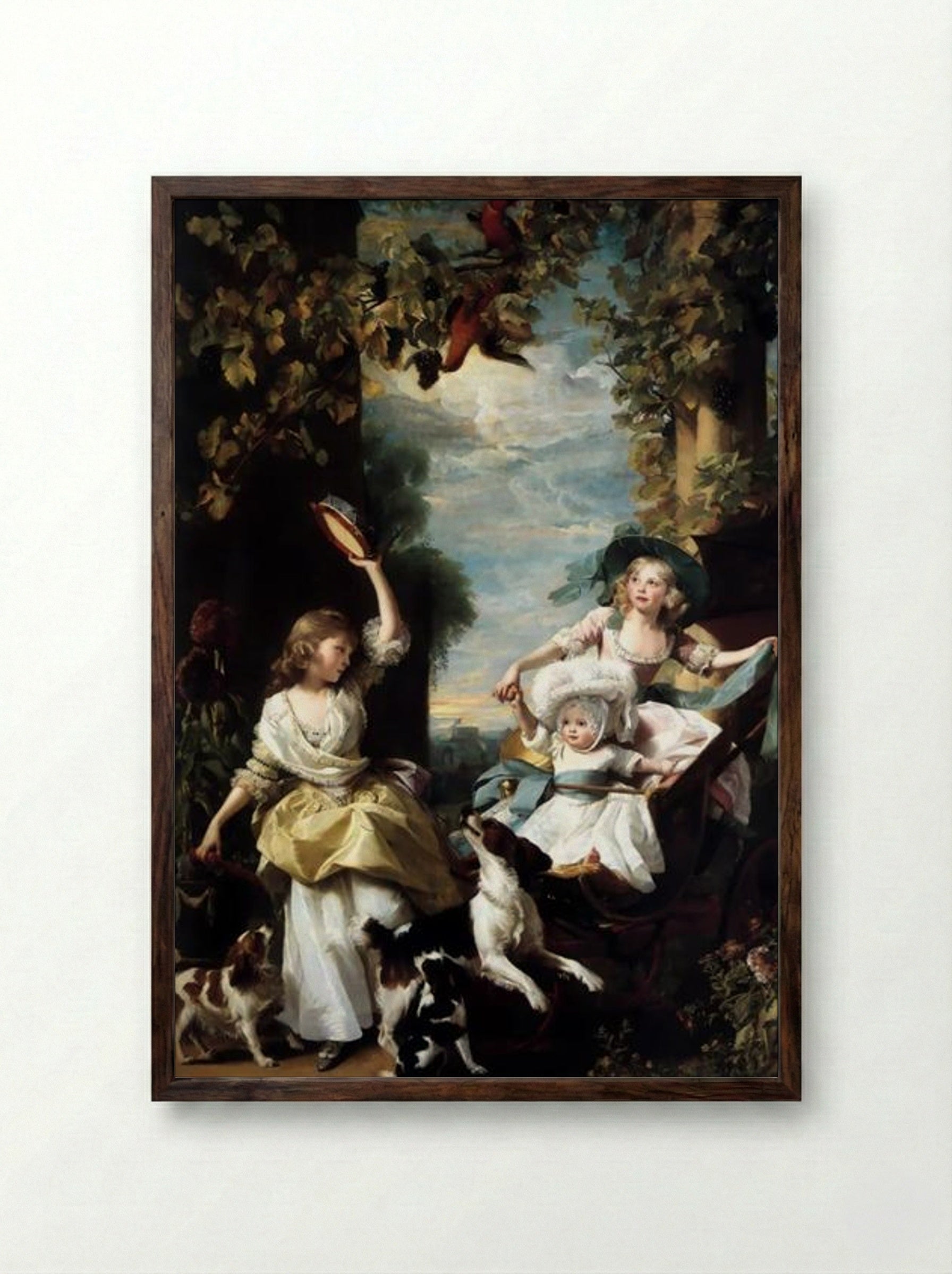 The Three Youngest Daughters of George III - John Singleton Copley - Framed Print Dark Wood