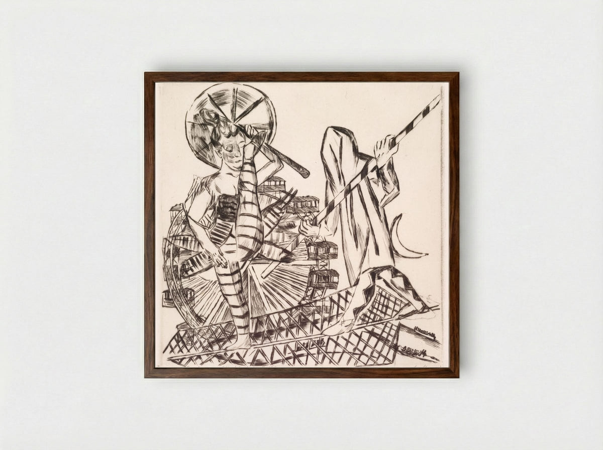 The Tightrope Walkers - Max Beckmann - Framed Print Dark Wood