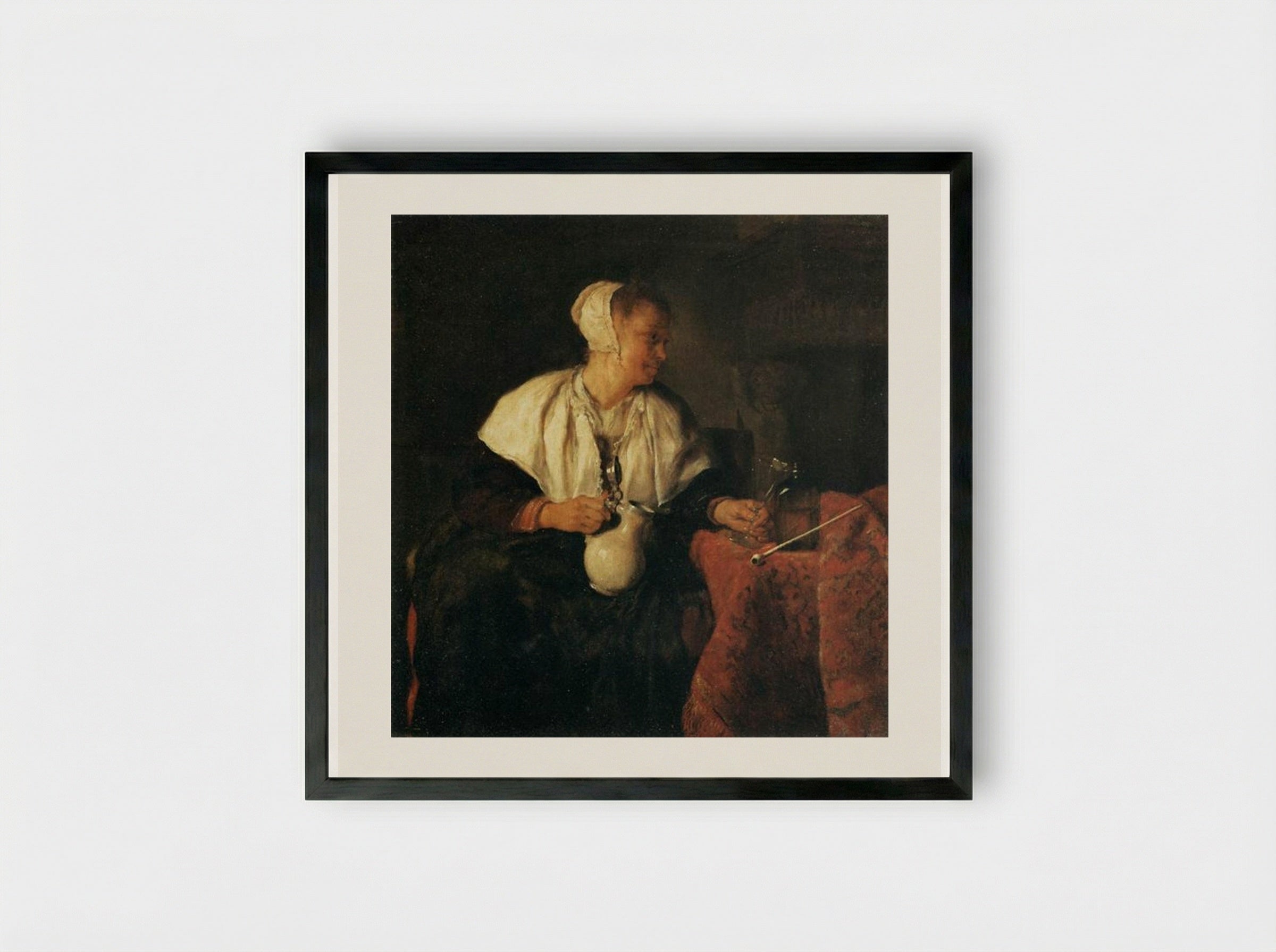 The Tippler (The Wine Drinker) - Gabriel Metsu - Framed Print Black