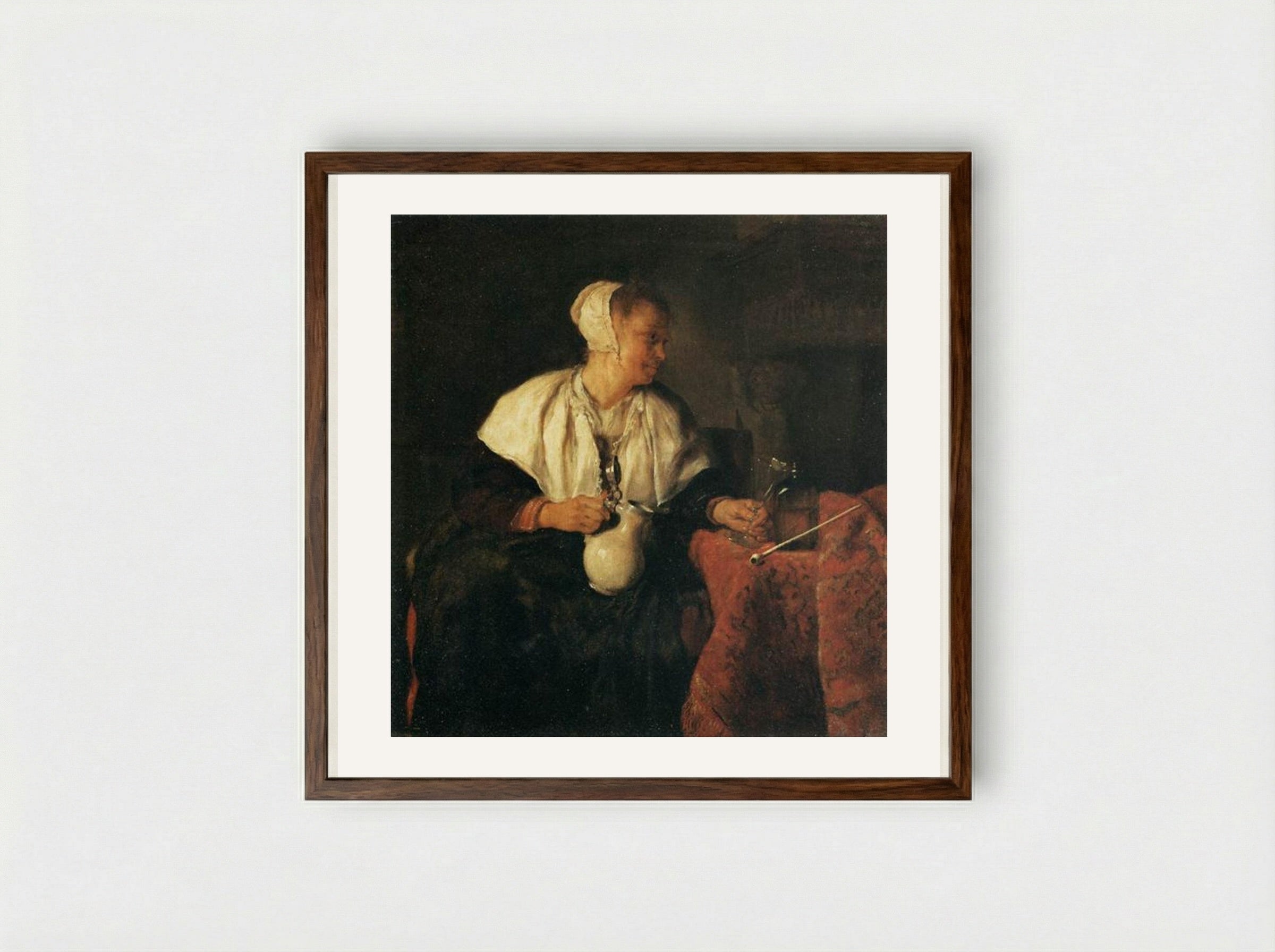 The Tippler (The Wine Drinker) - Gabriel Metsu - Framed Print Dark Wood