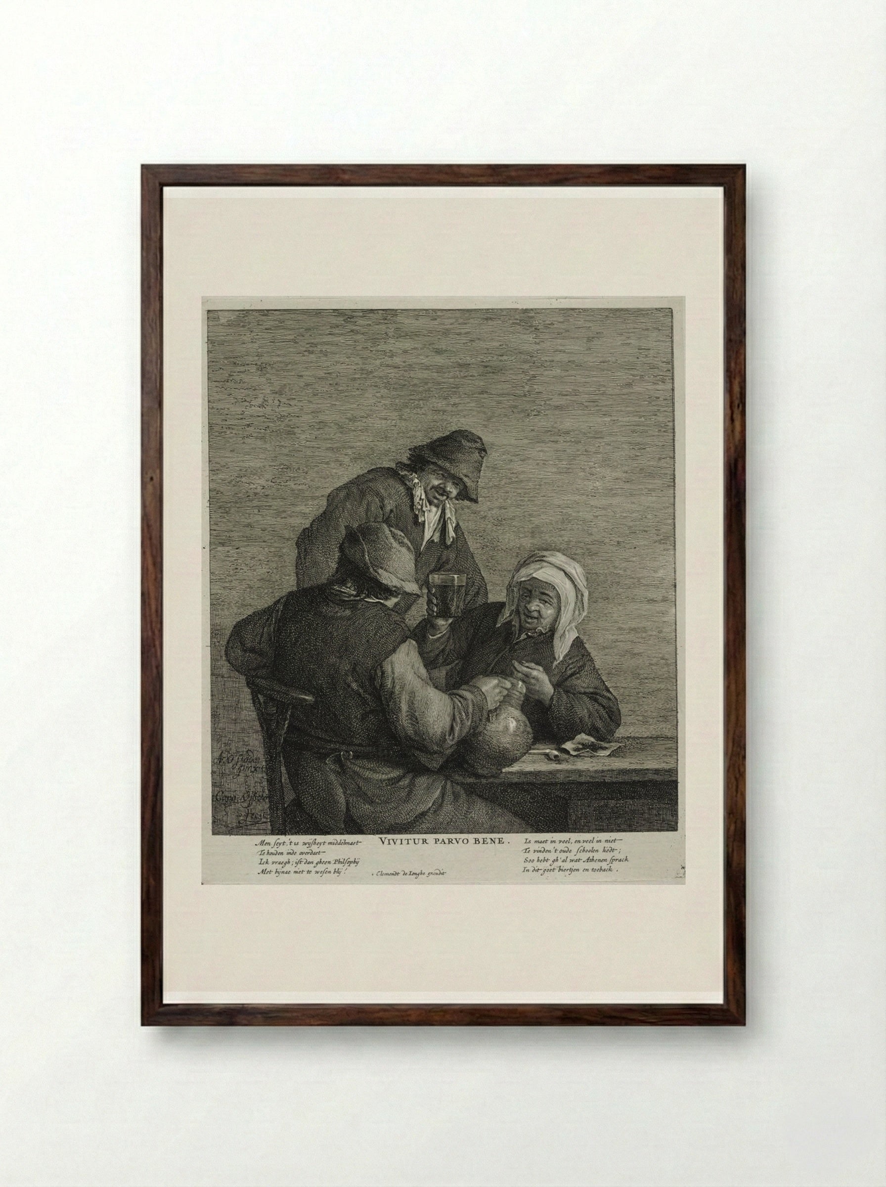 The Topers - Cornelis Visscher - Framed Print Dark Wood