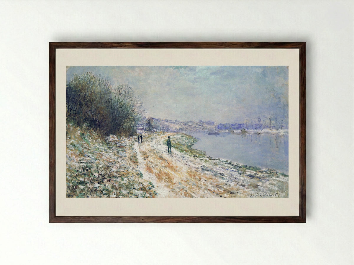 The Tow Path at Argenteuil, Winter - Claude Monet - Framed Print Dark Wood