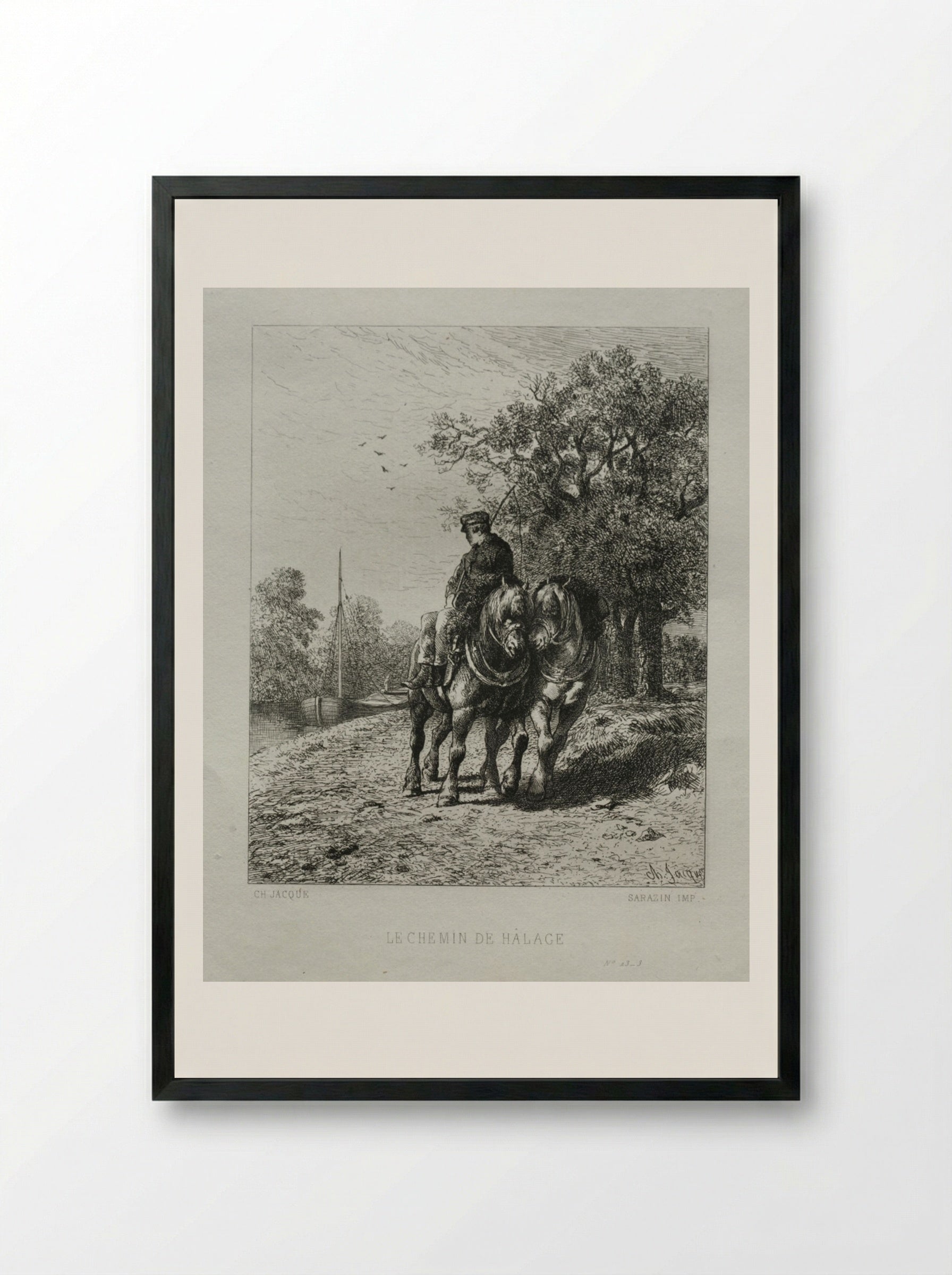 The Tow Path - Charles-Émile Jacque - Framed Print Black