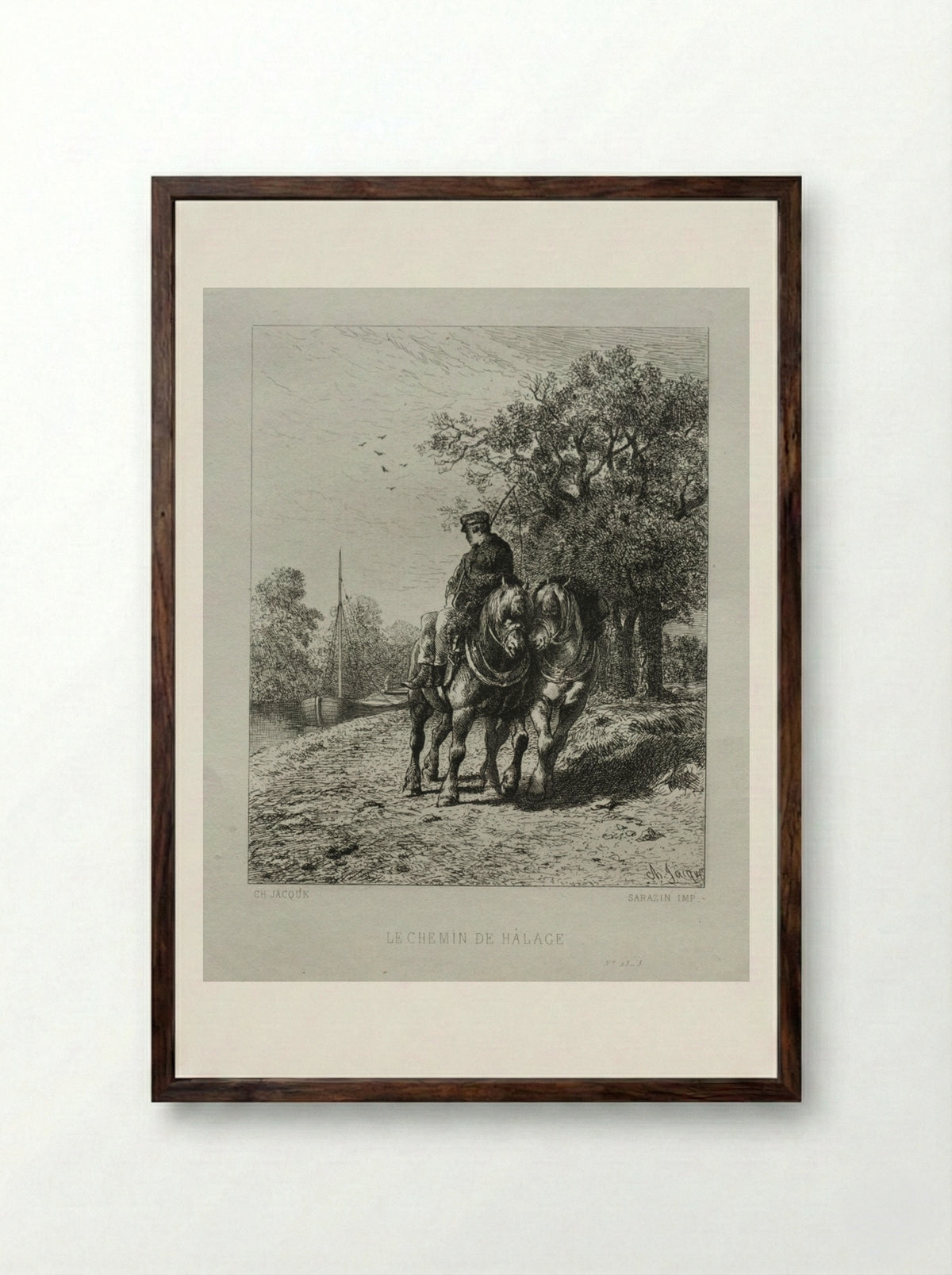 The Tow Path - Charles-Émile Jacque - Framed Print Dark Wood
