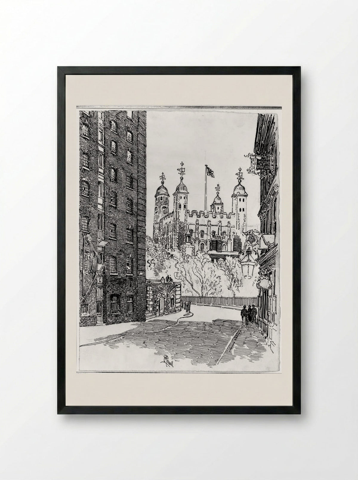 The Tower from Great Tower Street - Joseph Pennell - Framed Print Black