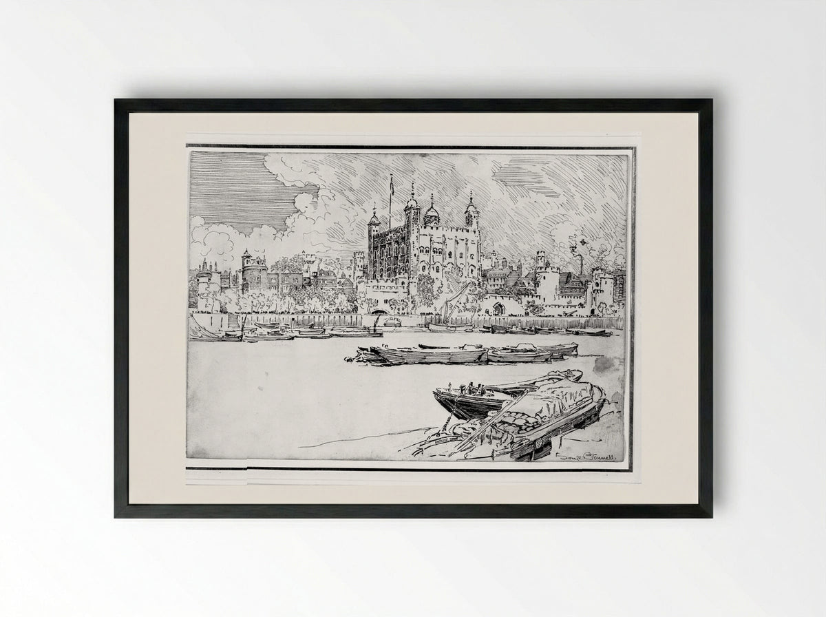 The Tower from the Thames - Joseph Pennell - Framed Print Black