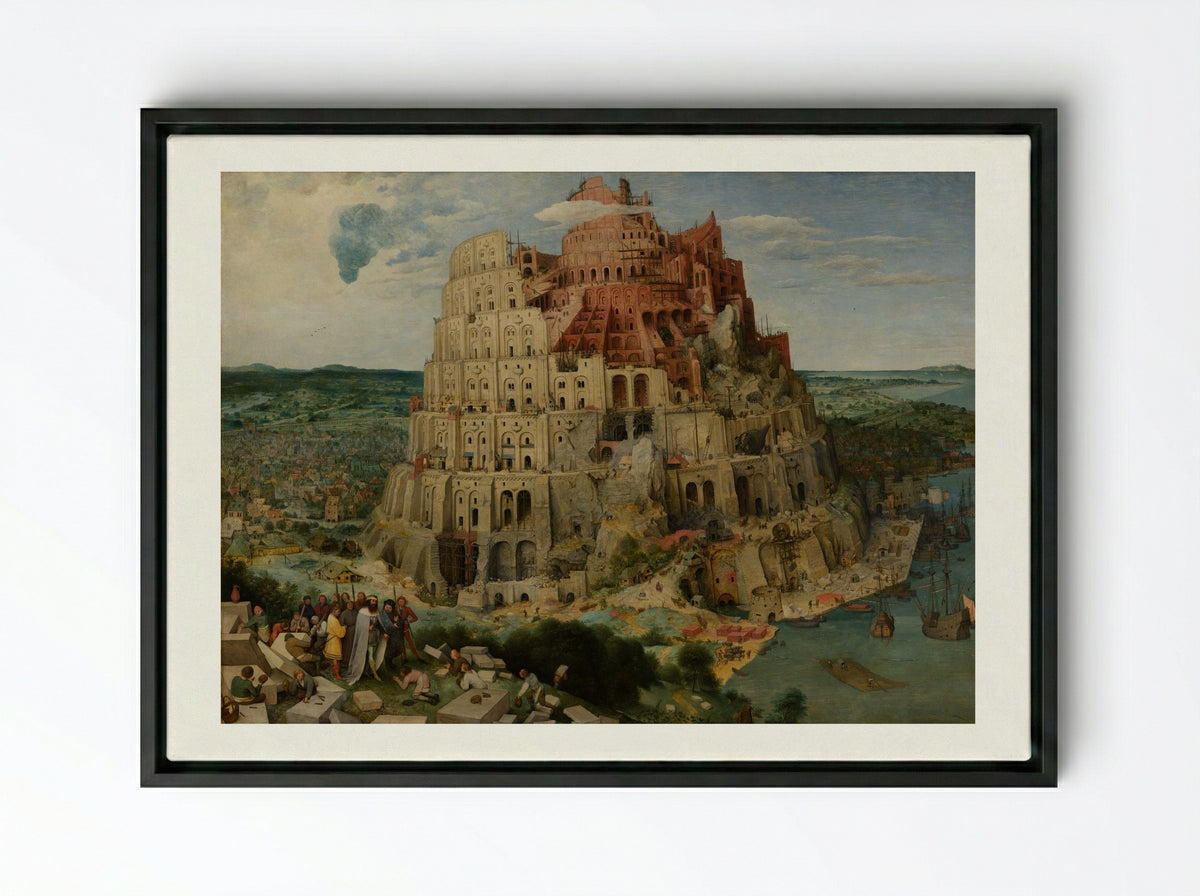The Tower of Babel - Pieter Bruegel the Elder - Framed Canvas Black