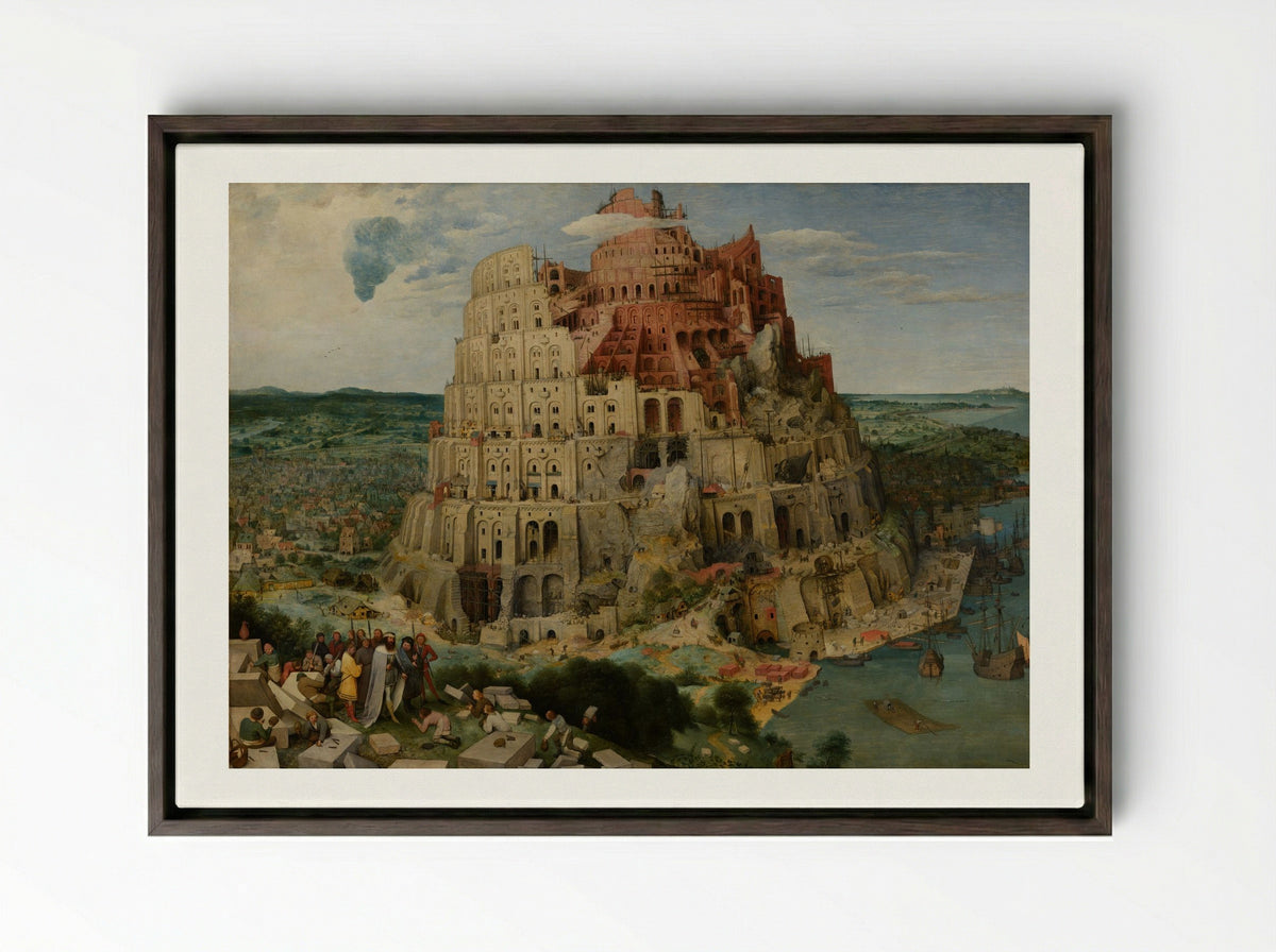 The Tower of Babel - Pieter Bruegel the Elder - Framed Canvas Dark Wood