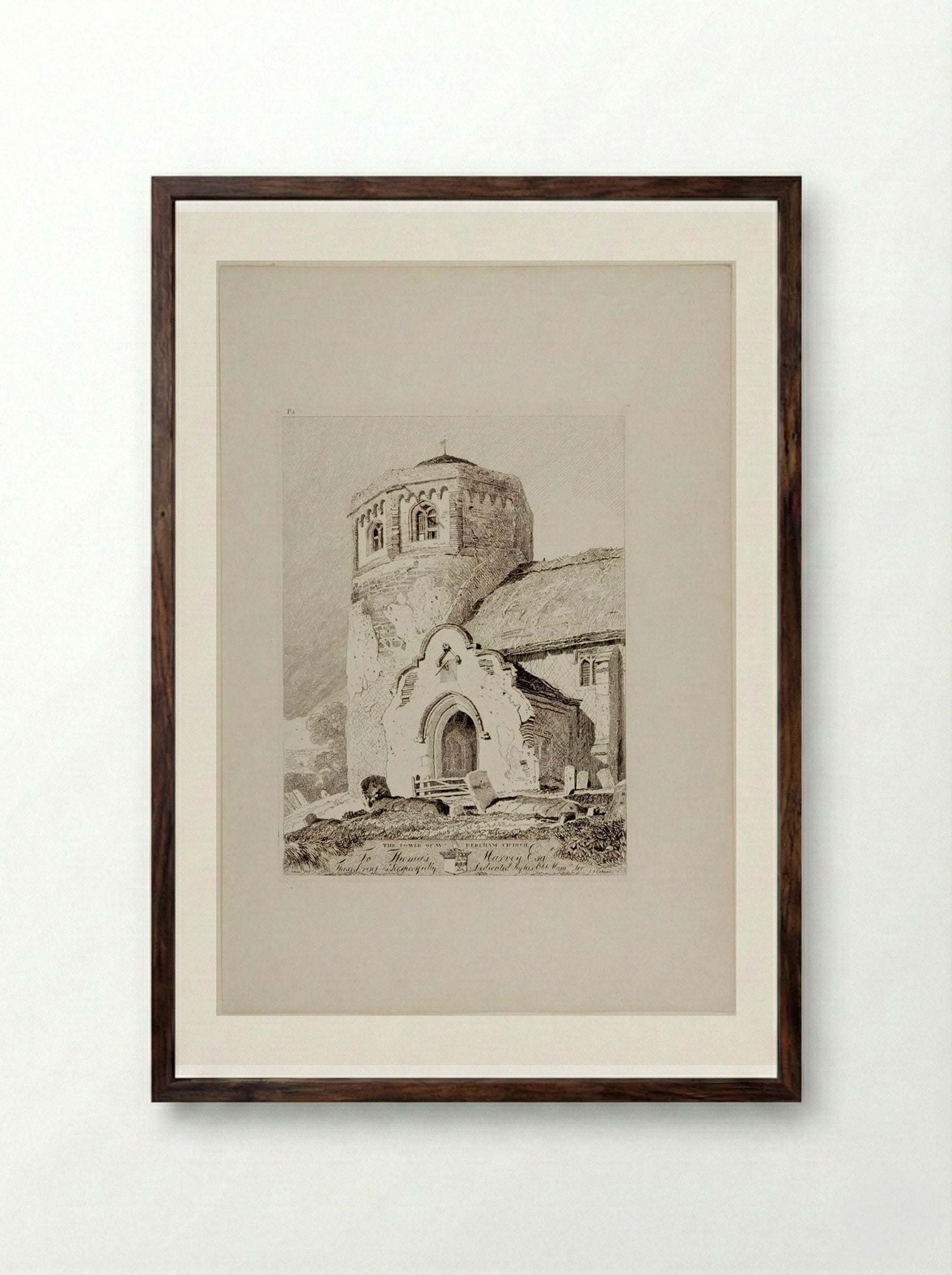 The Tower of West Dereham Church - John Sell Cotman - Framed Print Dark Wood