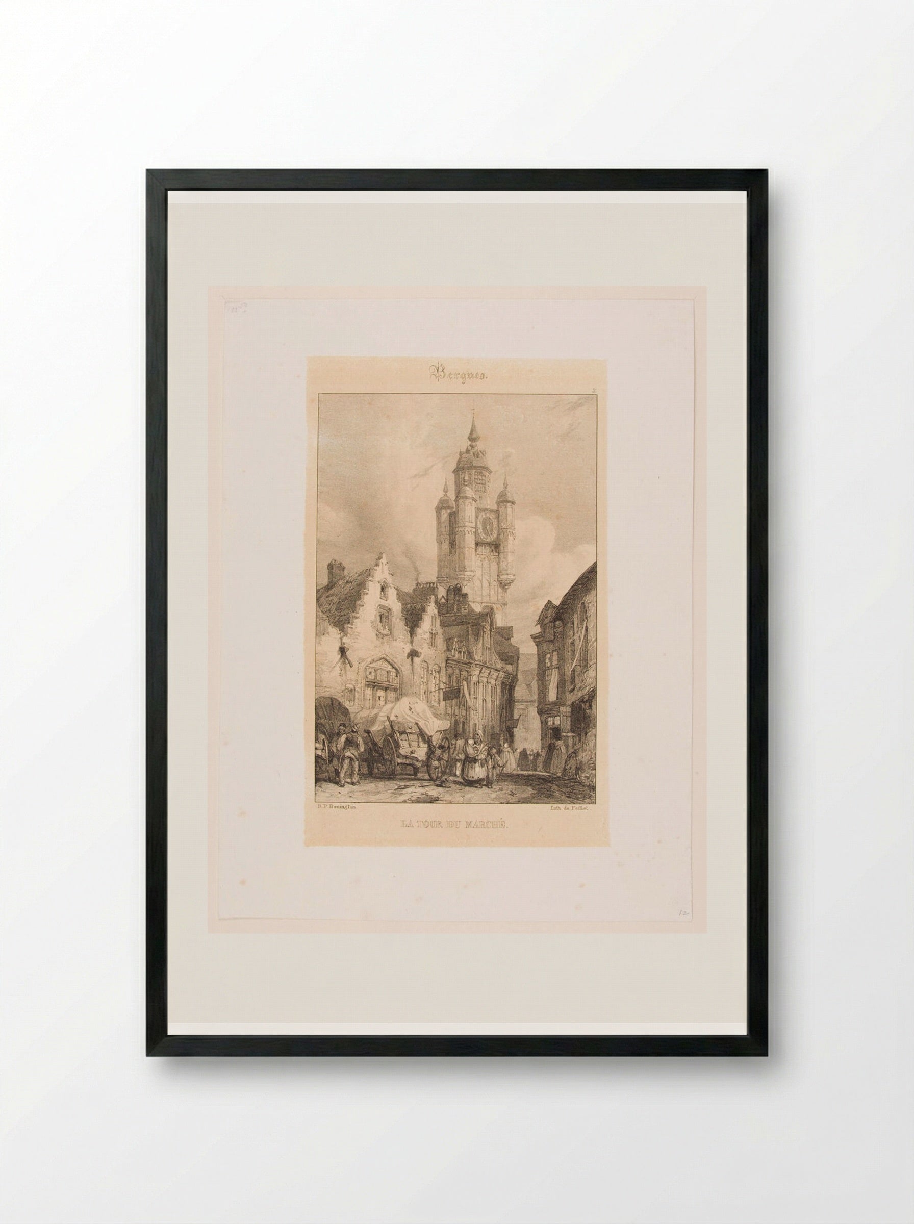 The Tower of the Bergue Market - Richard Parkes Bonington - Framed Print Black
