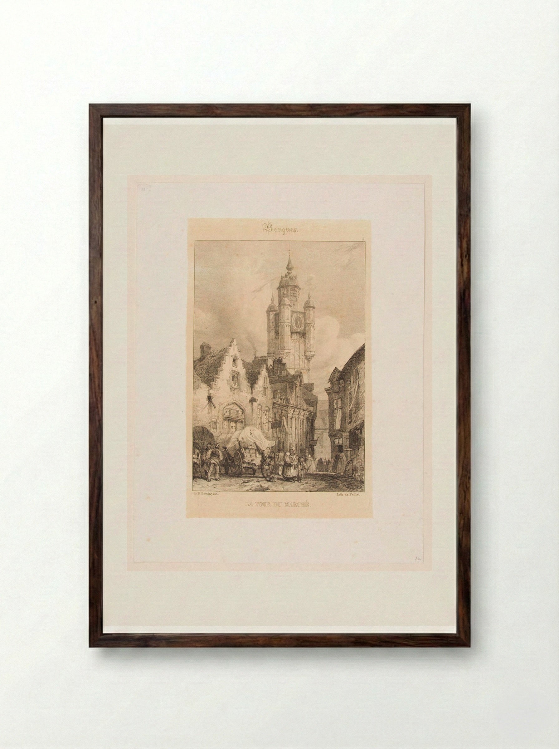 The Tower of the Bergue Market - Richard Parkes Bonington - Framed Print Dark Wood