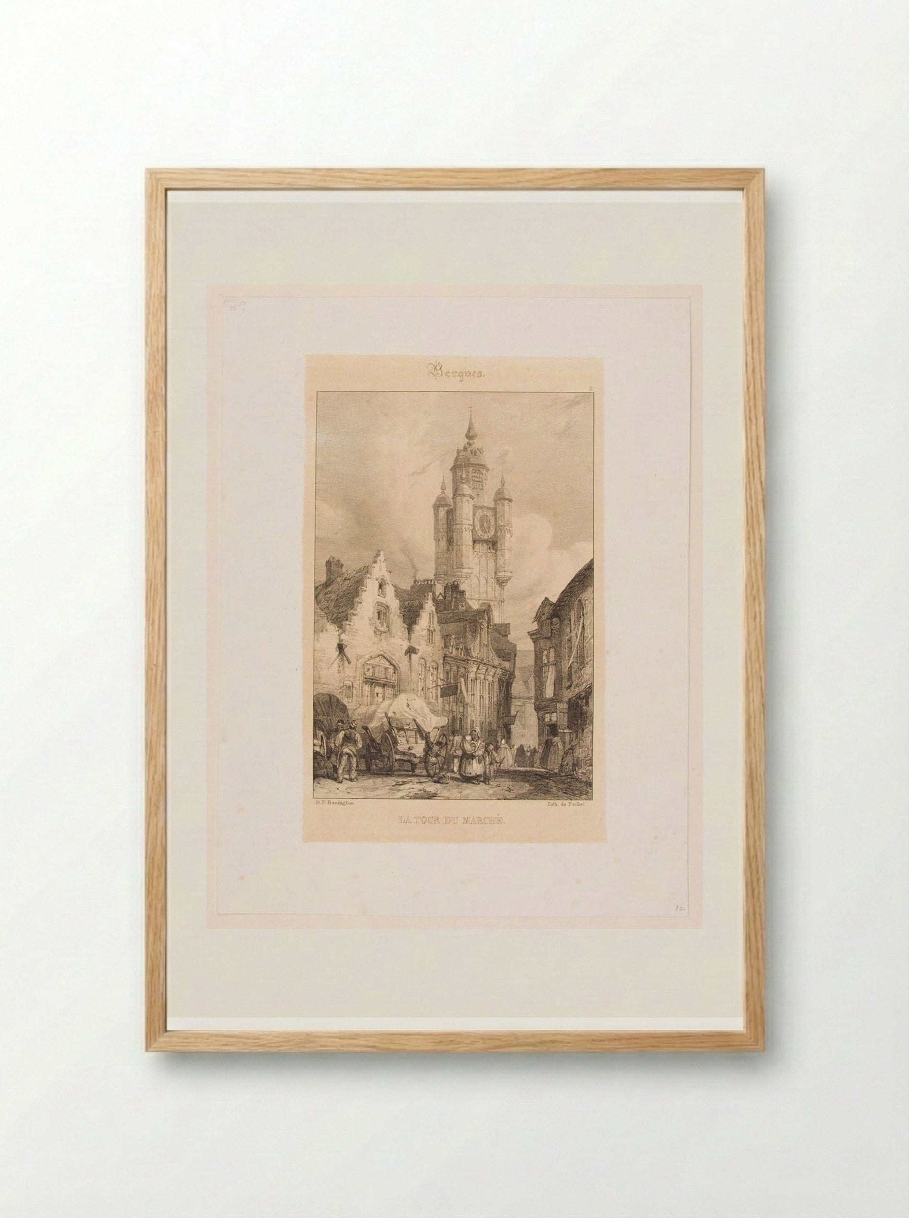 The Tower of the Bergue Market - Richard Parkes Bonington - Framed Print Wood