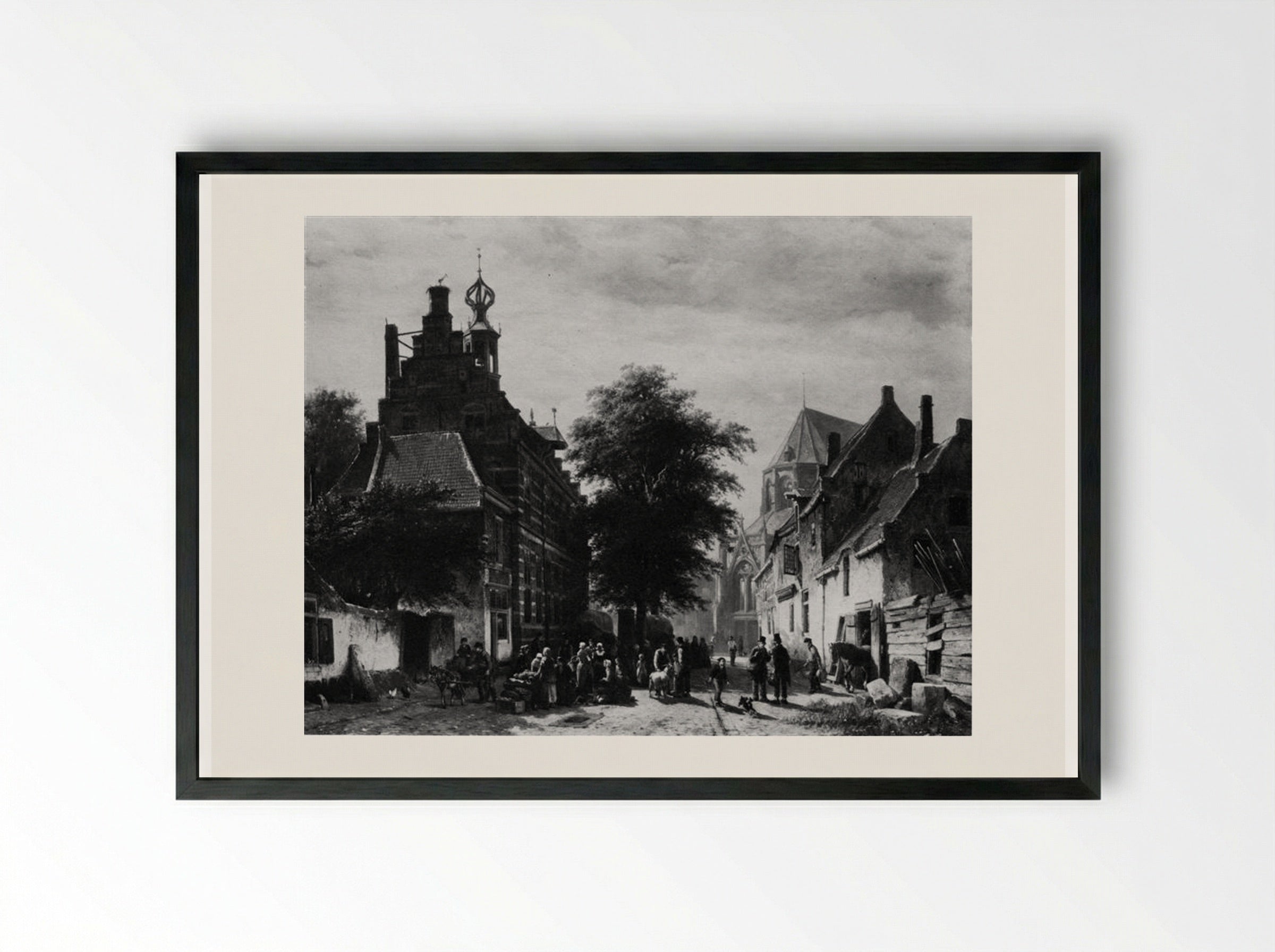 The Town Hall and Market at Naarden - Cornelis Springer - Framed Print Black