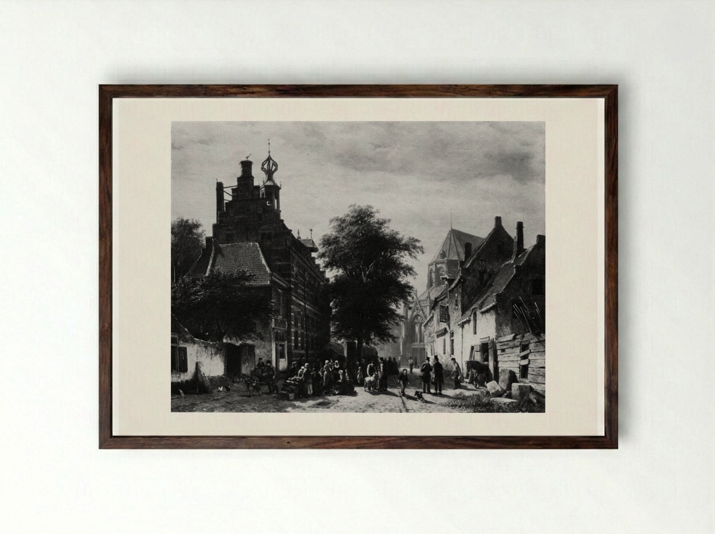 The Town Hall and Market at Naarden - Cornelis Springer - Framed Print Dark Wood