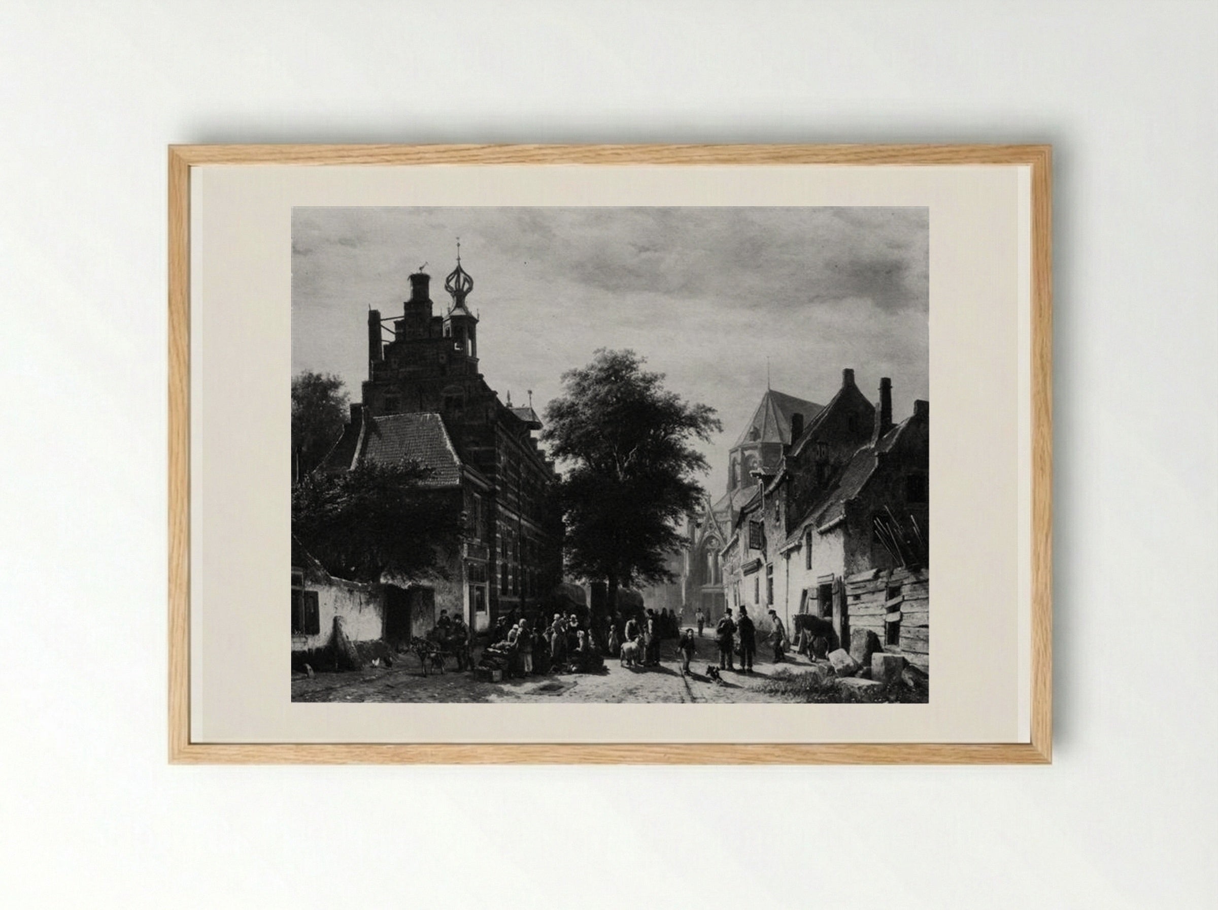 The Town Hall and Market at Naarden - Cornelis Springer - Framed Print Wood