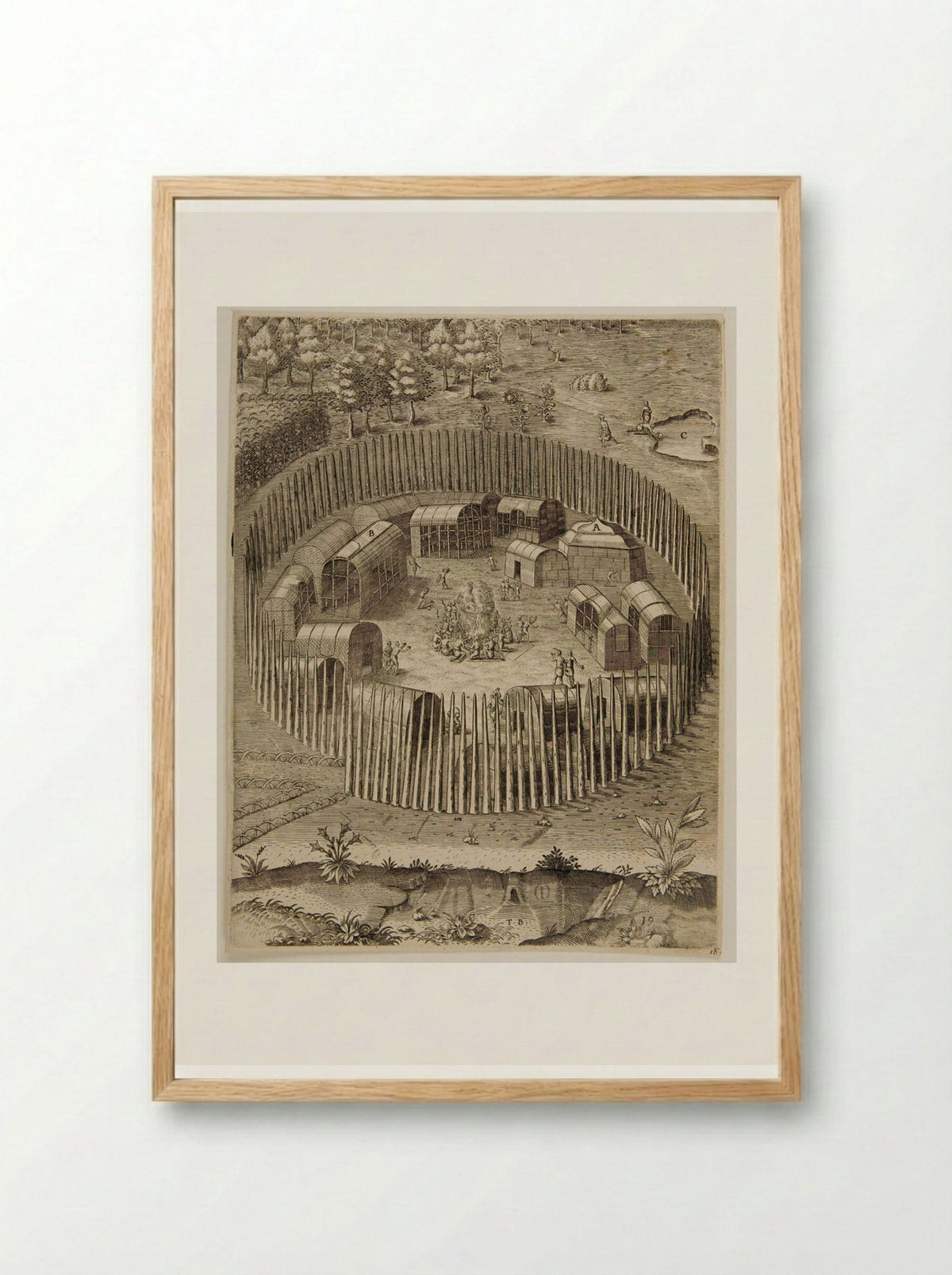 The Town of Pomeiooc - Theodor de Bry - Framed Print Wood
