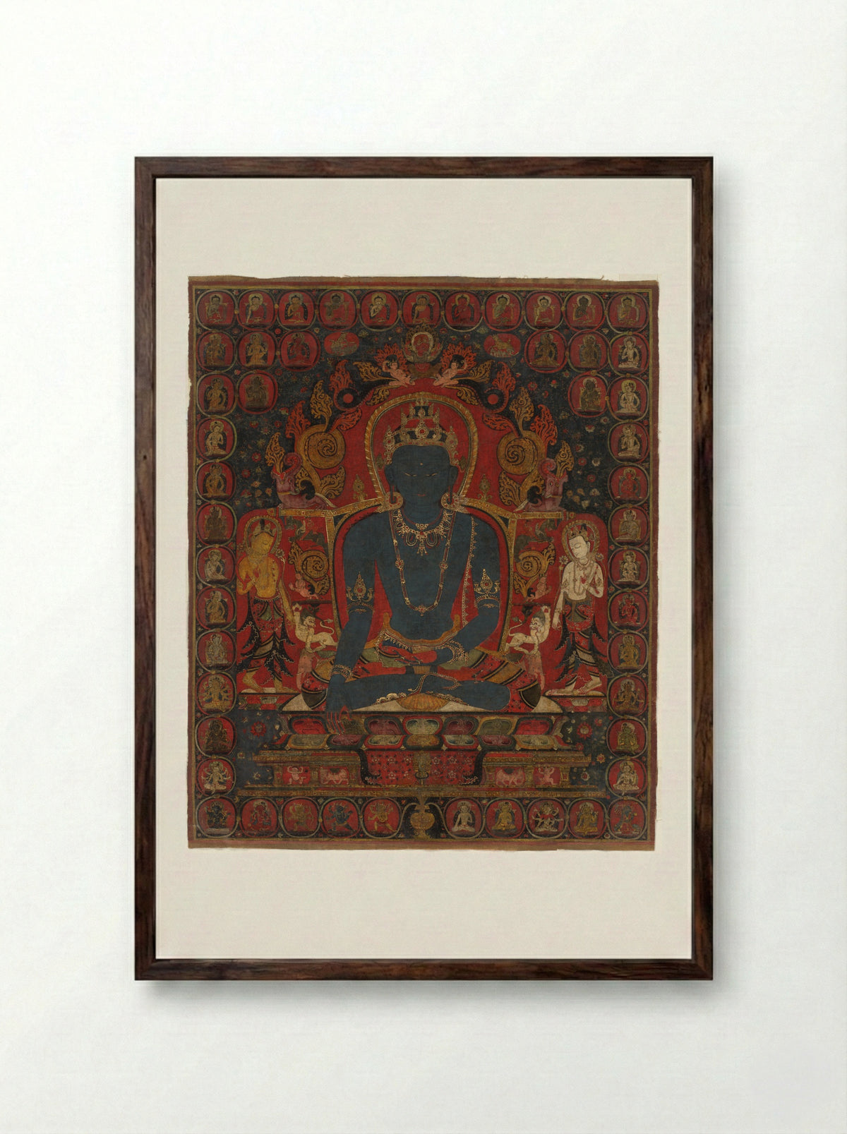 The Transcendent Buddha Akshobhya - Fine Art Print - Framed Print Dark Wood