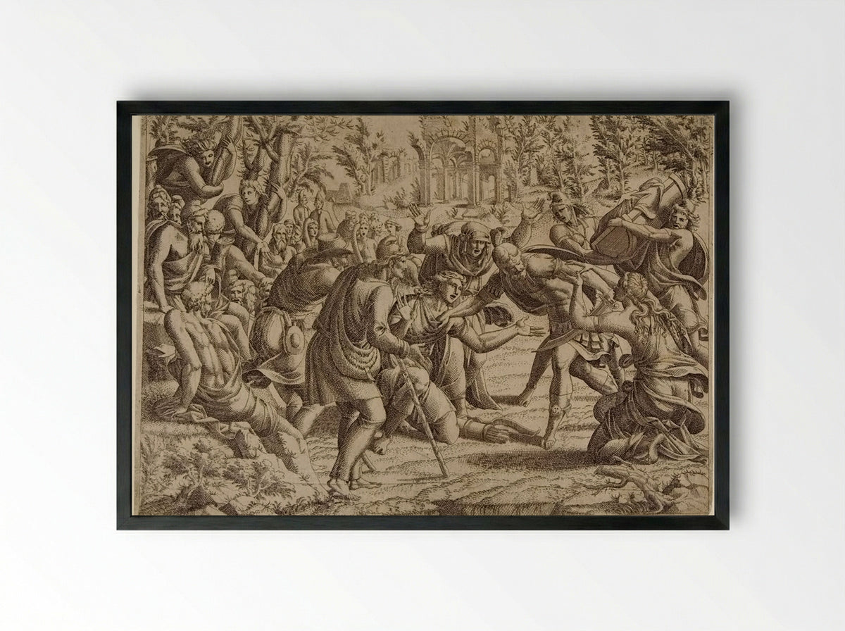The Treacherous Simon Brought into the Trojan's Camp by the Shepherds - Jean Mignon - Framed Print Black