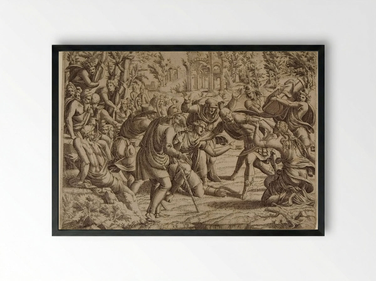 The Treacherous Simon Brought into the Trojan's Camp by the Shepherds - Jean Mignon - Framed Print Black