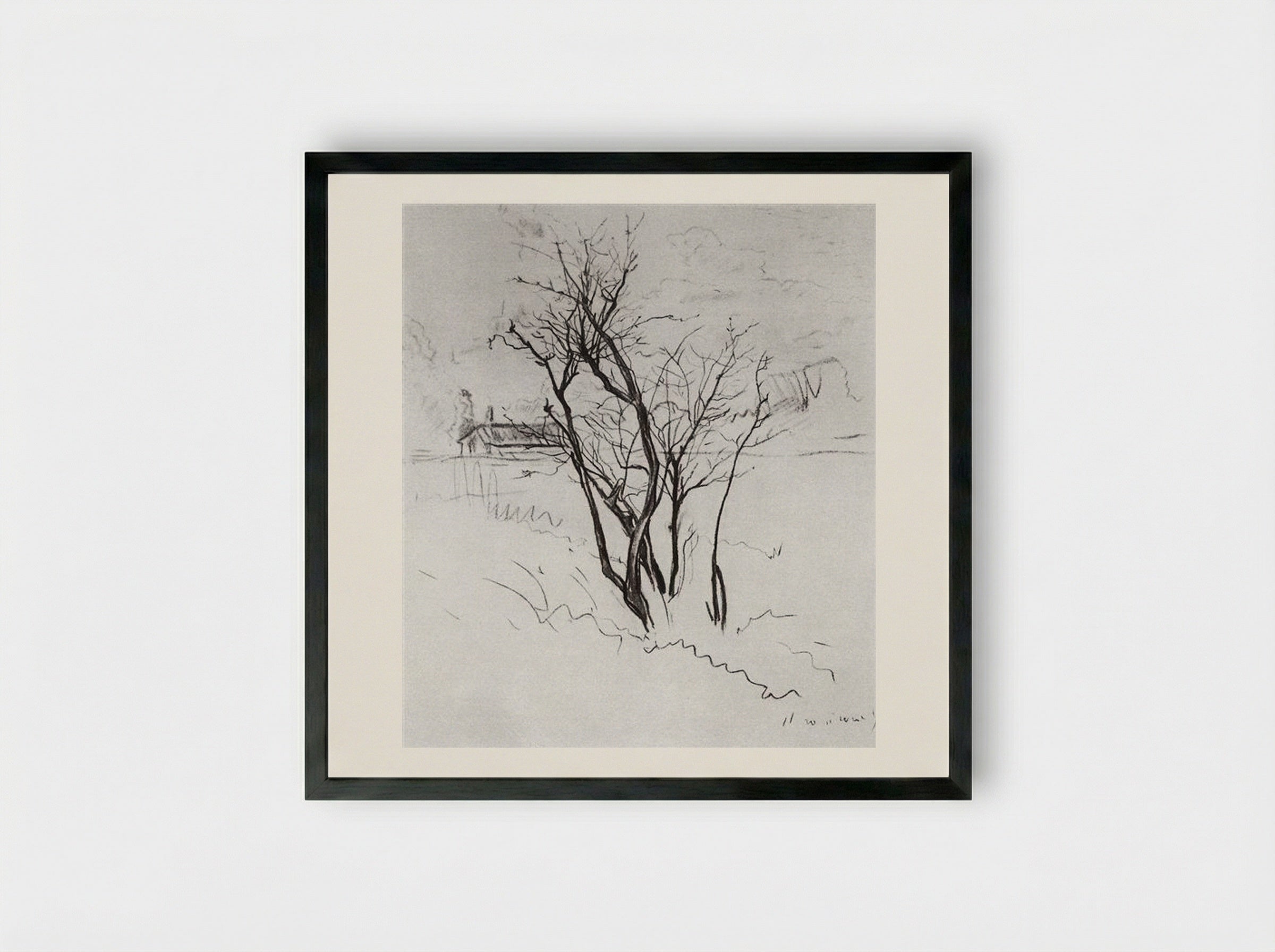 The Tree in the Field - Konstantin Somov - Framed Print Black