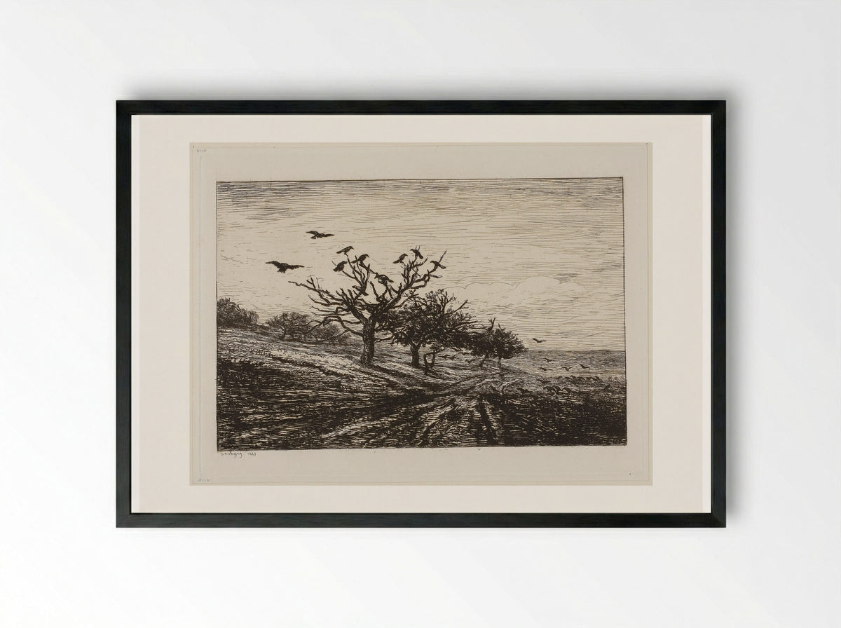 The Tree with the Crows - Charles-François Daubigny - Framed Print Black