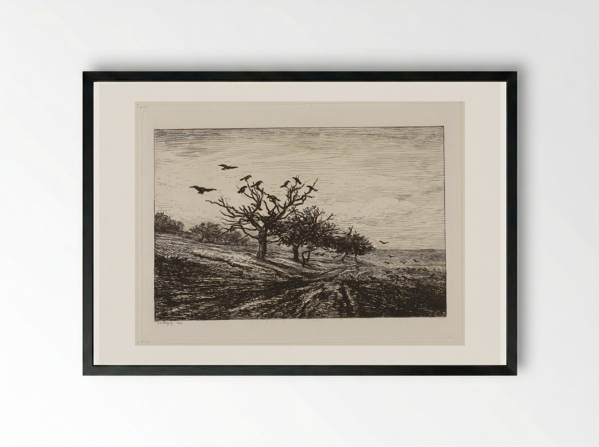 The Tree with the Crows - Charles-François Daubigny - Framed Print Black