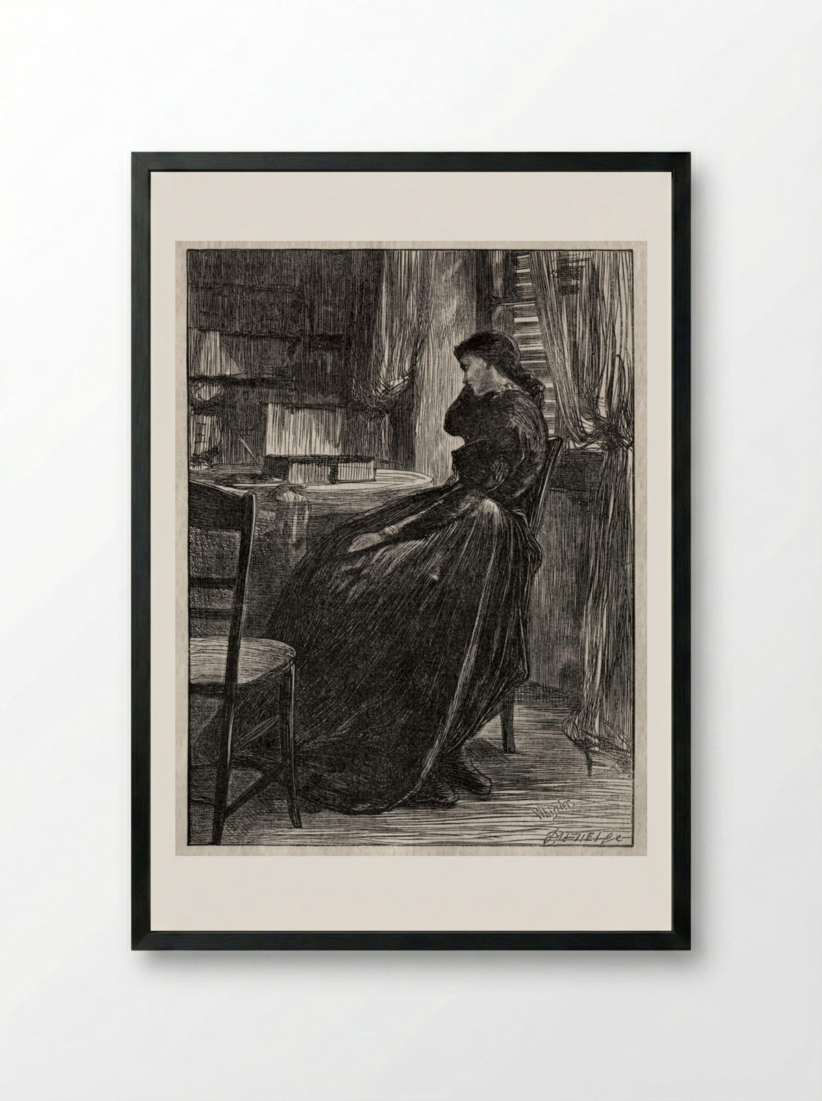 The Trial Sermon, Joanna Douglas at Her Desk - James McNeill Whistler - Framed Print Black