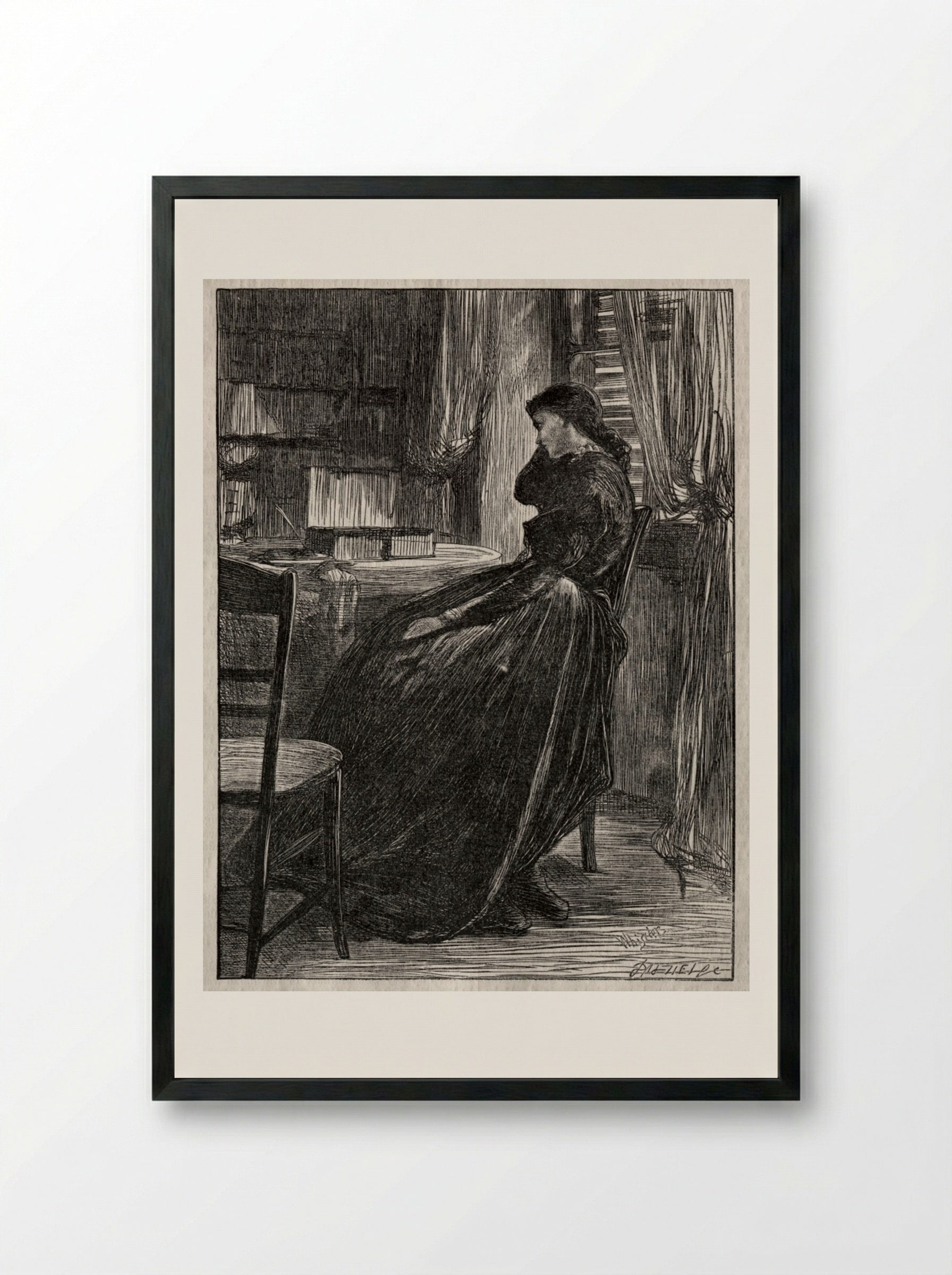 The Trial Sermon, Joanna Douglas at Her Desk - James McNeill Whistler - Framed Print Black
