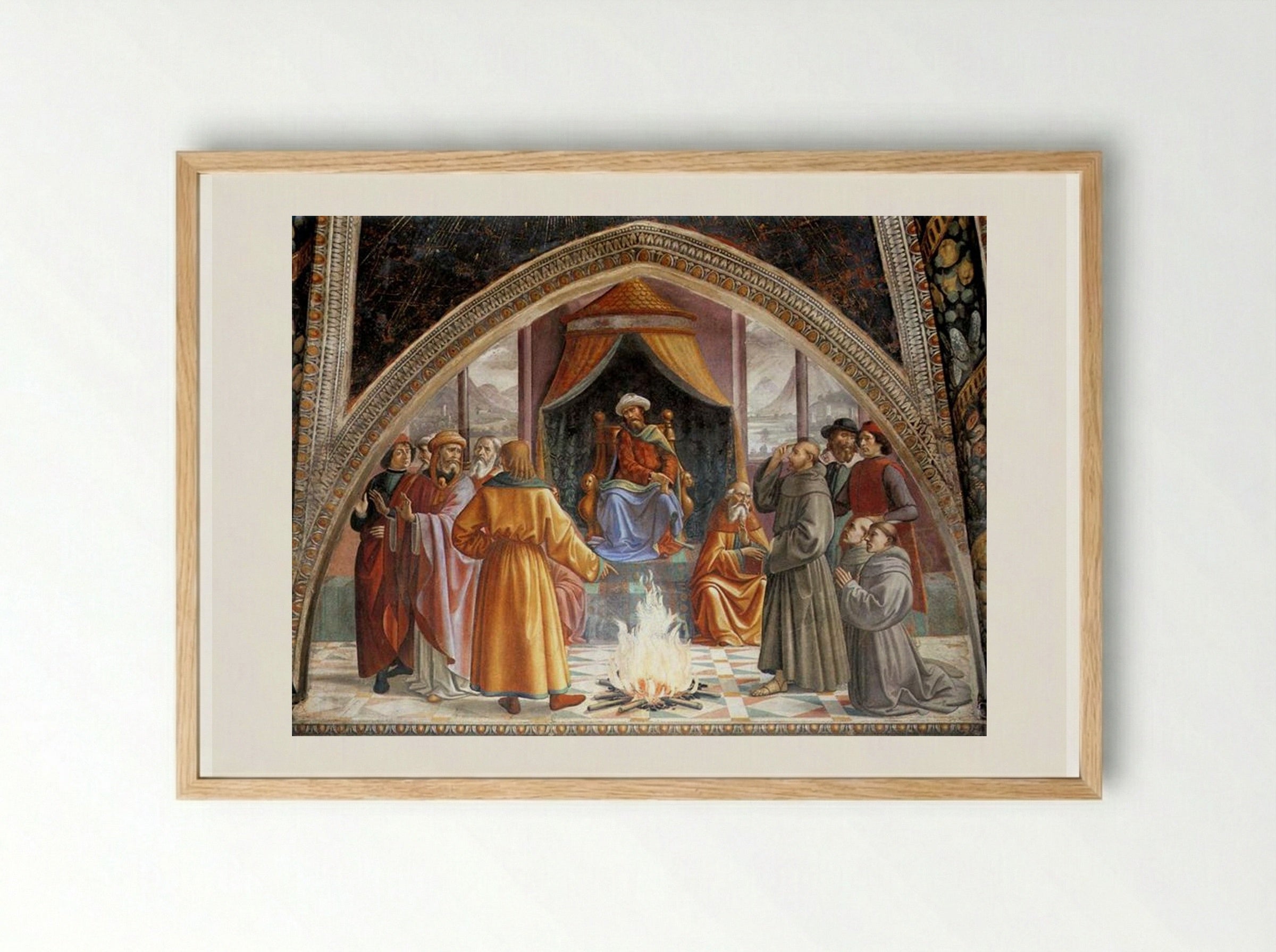 The Trial by Fire, St. Francis before the Sultan of Egypt - Domenico Ghirlandaio - Framed Print Wood