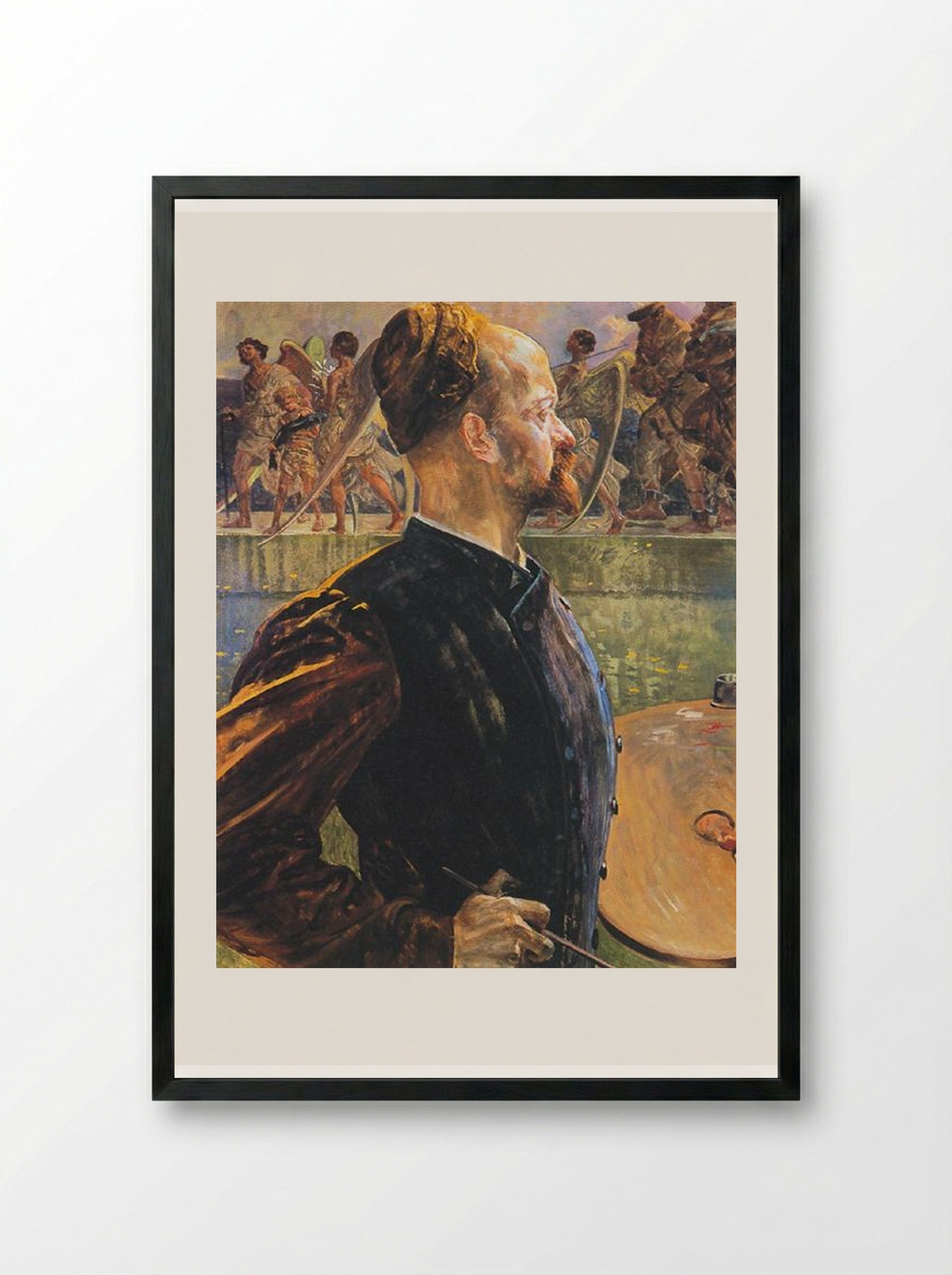 The Tribute Money (triptych) left panel - Jacek Malczewski - Framed Print Black