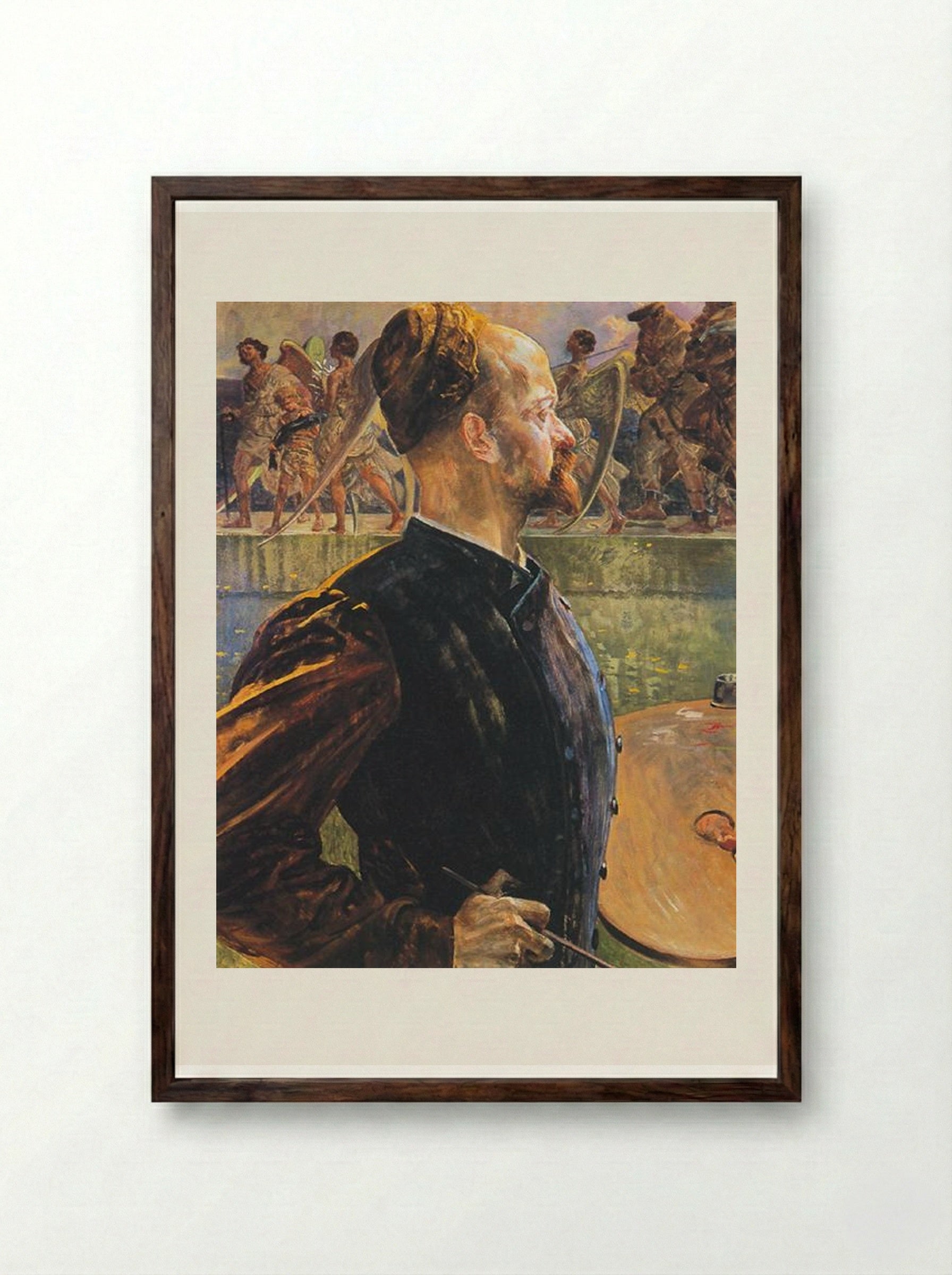 The Tribute Money (triptych) left panel - Jacek Malczewski - Framed Print Dark Wood