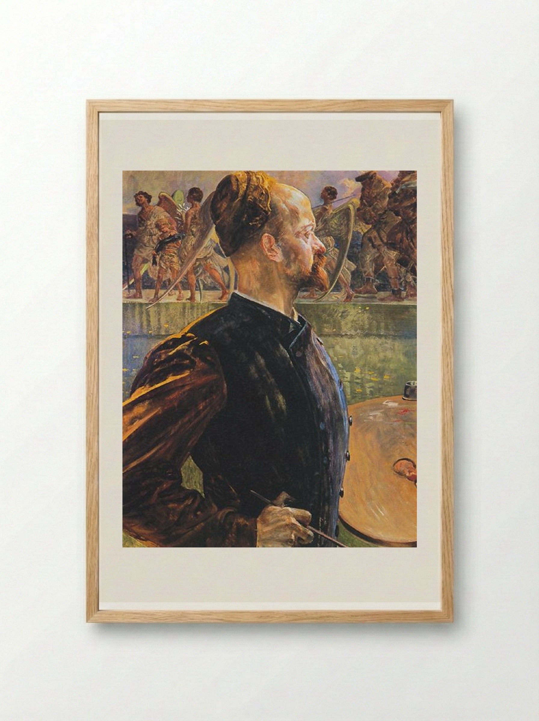 The Tribute Money (triptych) left panel - Jacek Malczewski - Framed Print Wood