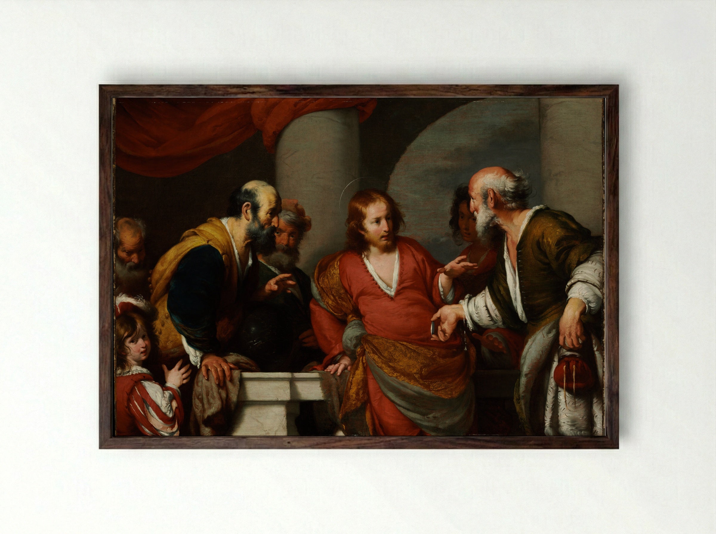 The Tribute Money - Bernardo Strozzi - Framed Print Dark Wood