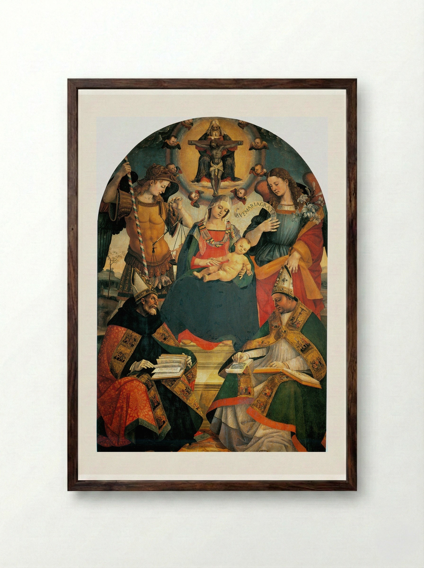 The Trinity, the Virgin and Two Saints - Luca Signorelli - Framed Print Dark Wood