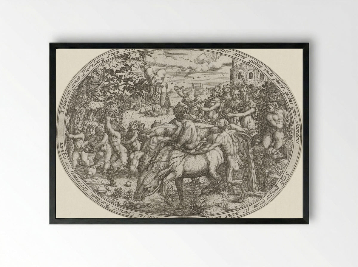 The Triumph of Bacchus and Silenus: The Element Earth - Abraham van den Hecken - Framed Print Black