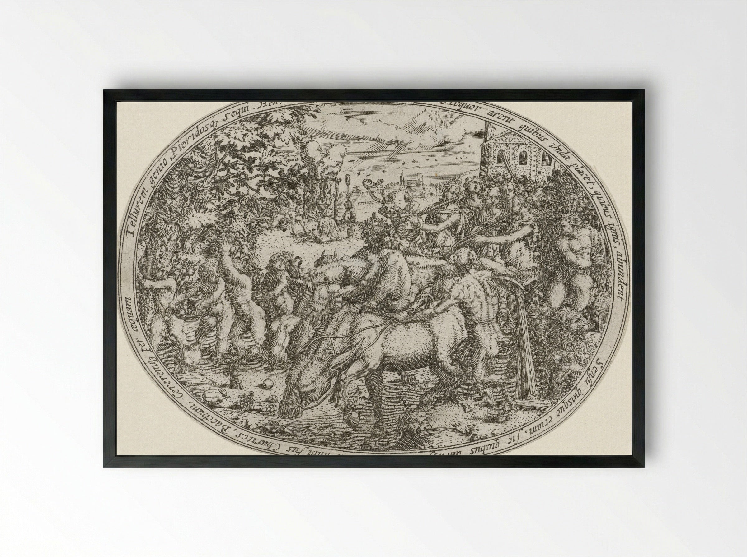 The Triumph of Bacchus and Silenus: The Element Earth - Abraham van den Hecken - Framed Print Black