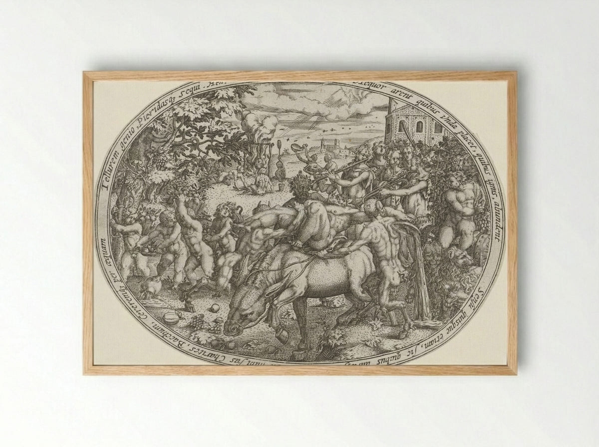 The Triumph of Bacchus and Silenus: The Element Earth - Abraham van den Hecken - Framed Print Wood