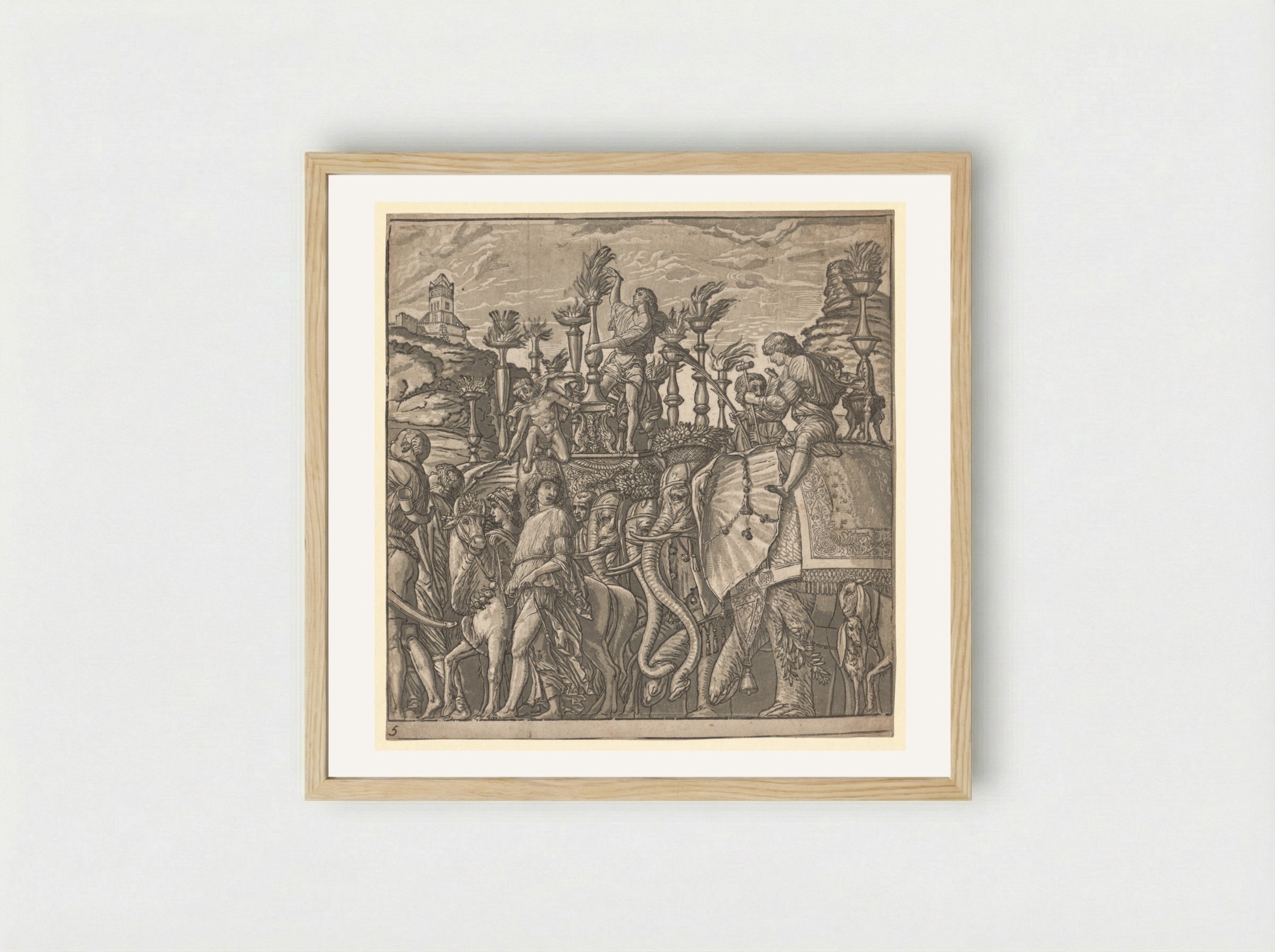 The Triumph of Julius Caesar: Elephants Carrying Torches - Andrea Andreani - Framed Print Wood