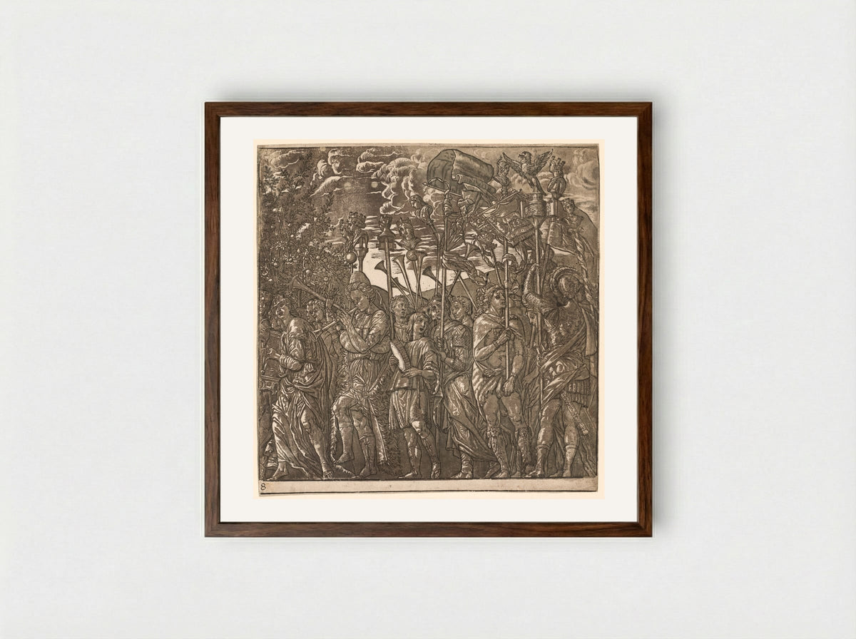 The Triumph of Julius Caesar: Soldiers Carrying Banners and Standards - Andrea Andreani - Framed Print Dark Wood