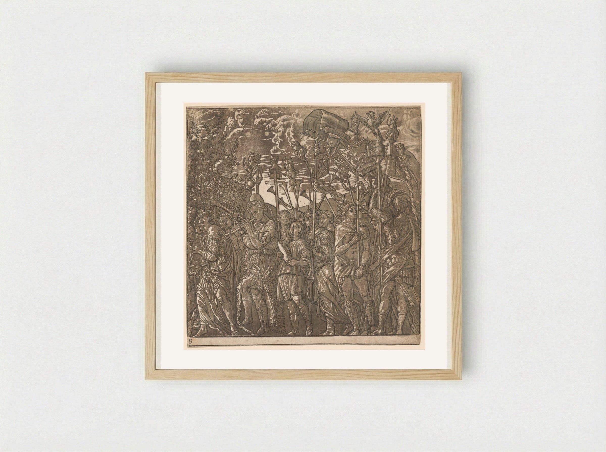 The Triumph of Julius Caesar: Soldiers Carrying Banners and Standards - Andrea Andreani - Framed Print Wood
