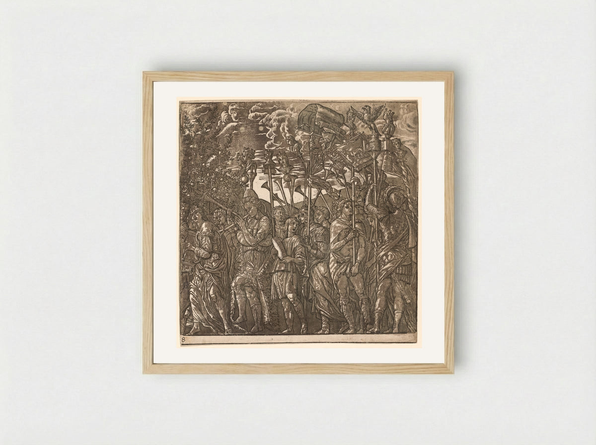 The Triumph of Julius Caesar: Soldiers Carrying Banners and Standards - Andrea Andreani - Framed Print Wood