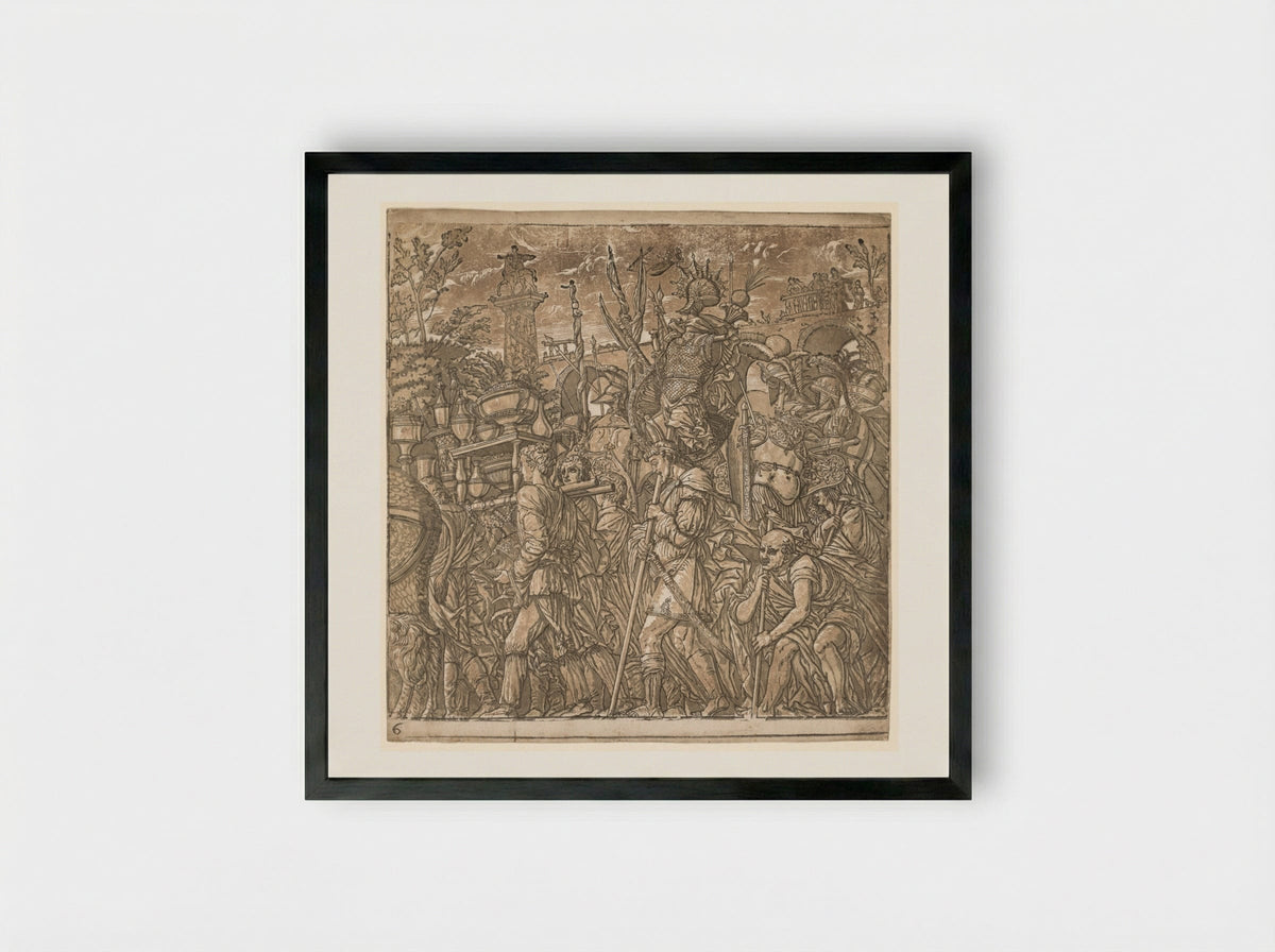 The Triumph of Julius Caesar: Soldiers Carrying Vases and Trophies of War - Andrea Andreani - Framed Print Black