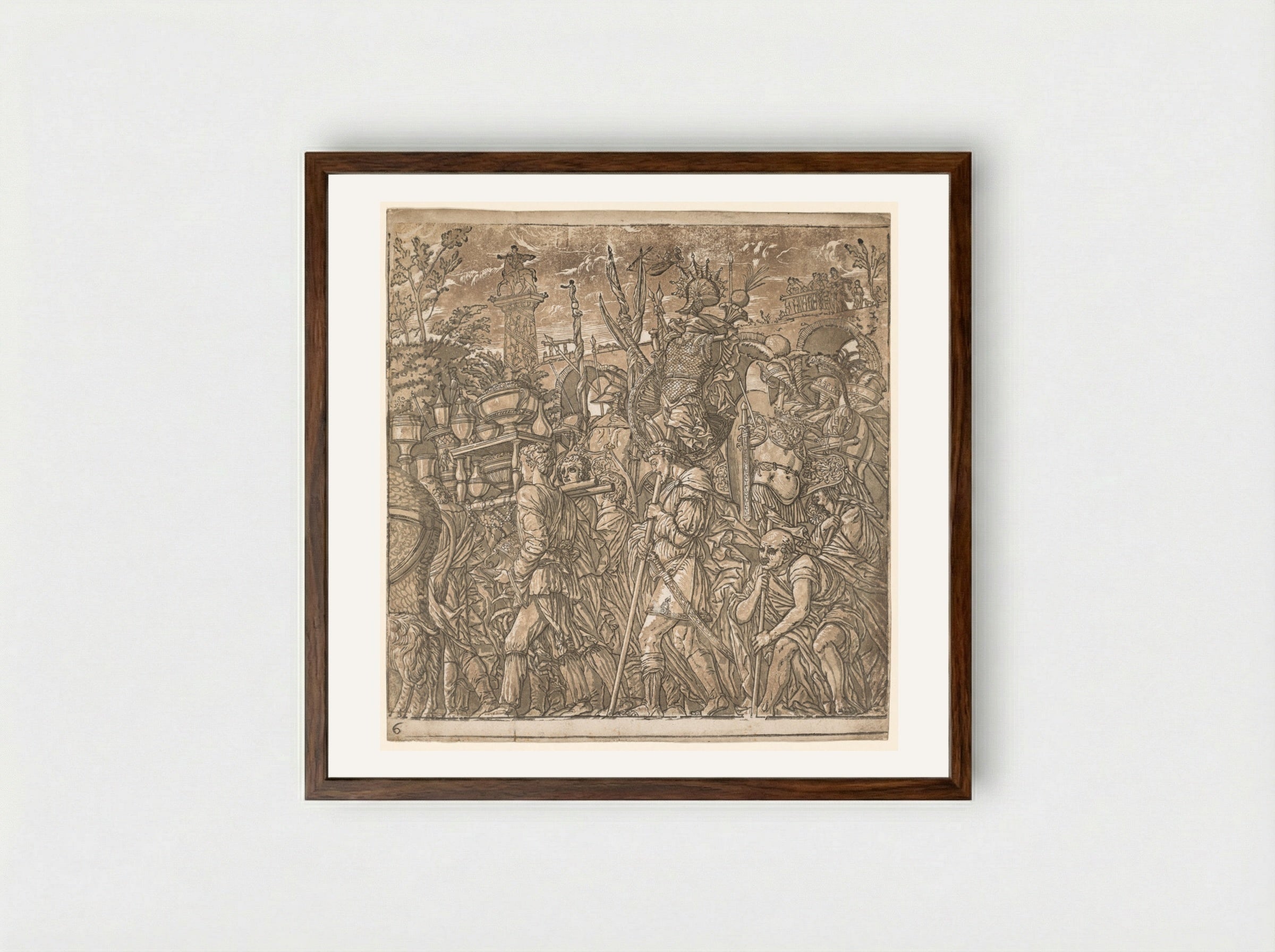 The Triumph of Julius Caesar: Soldiers Carrying Vases and Trophies of War - Andrea Andreani - Framed Print Dark Wood